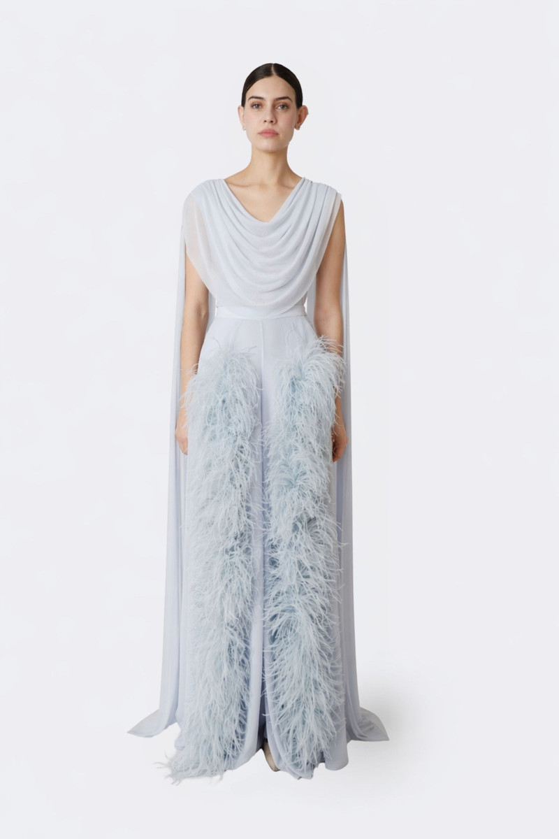 LAPOINTE Lightweight Georgette Wide Leg Pant With Feathers outlook