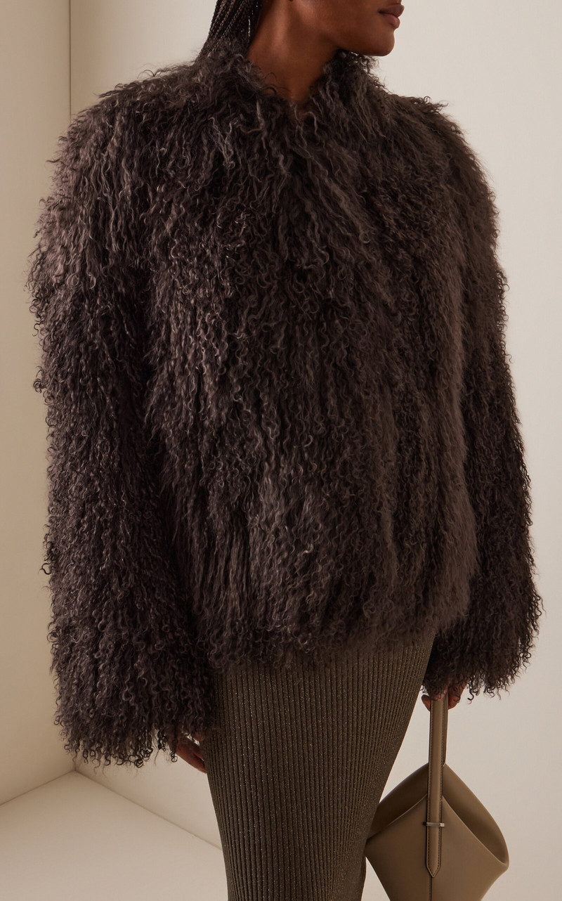 STAND STUDIO Charlotte Shearling Jacket dark grey outlook