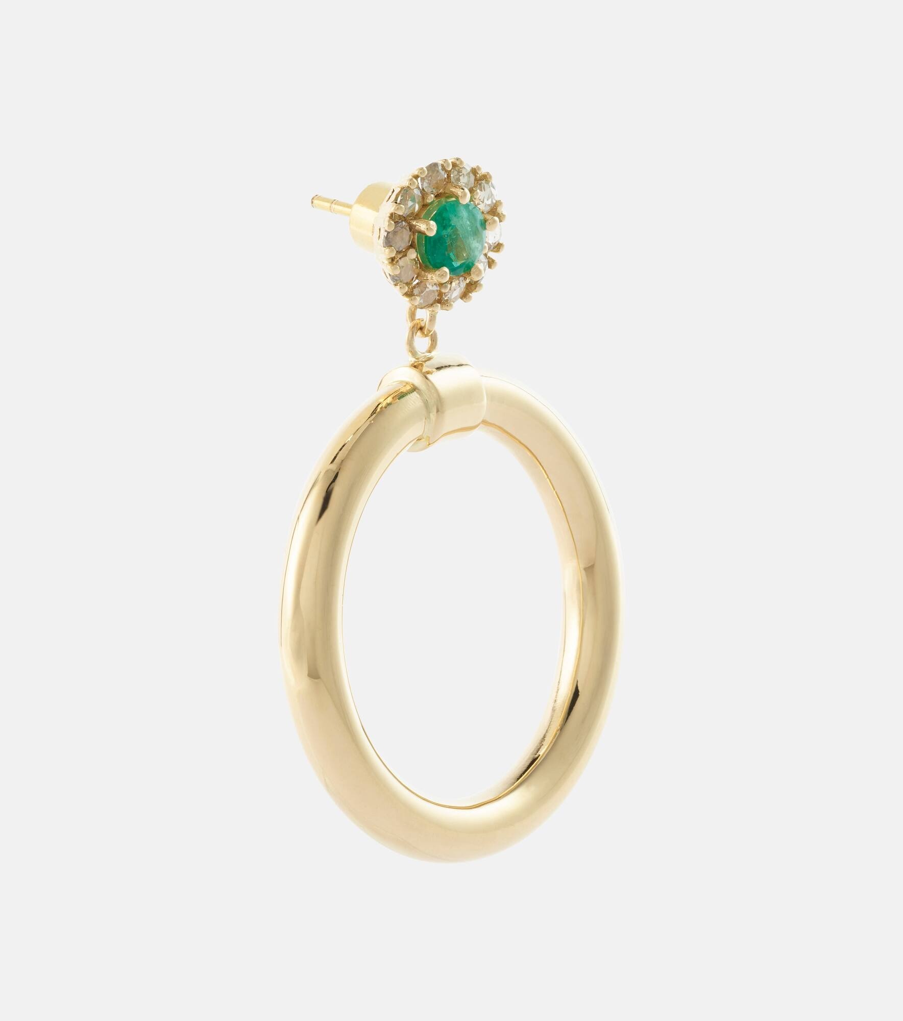 Endless 18kt gold hoop earrings with diamonds and emeralds - 4