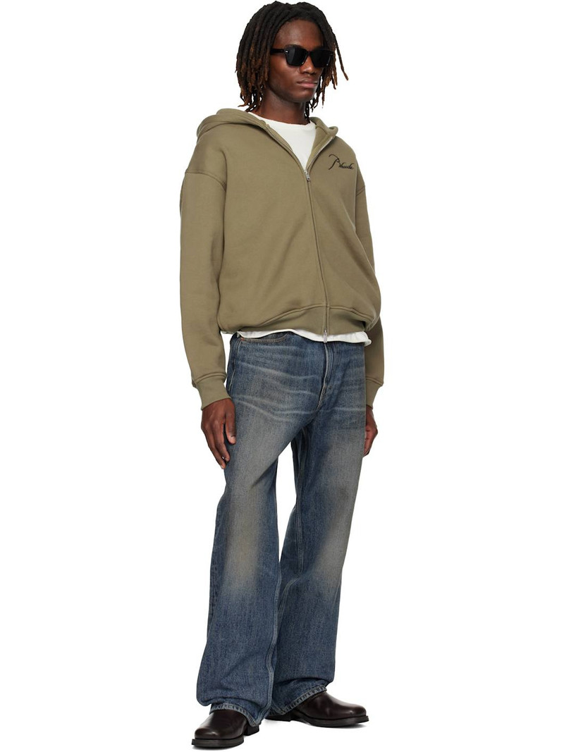 Rhude Khaki Classique Zip Up Hoodie outlook