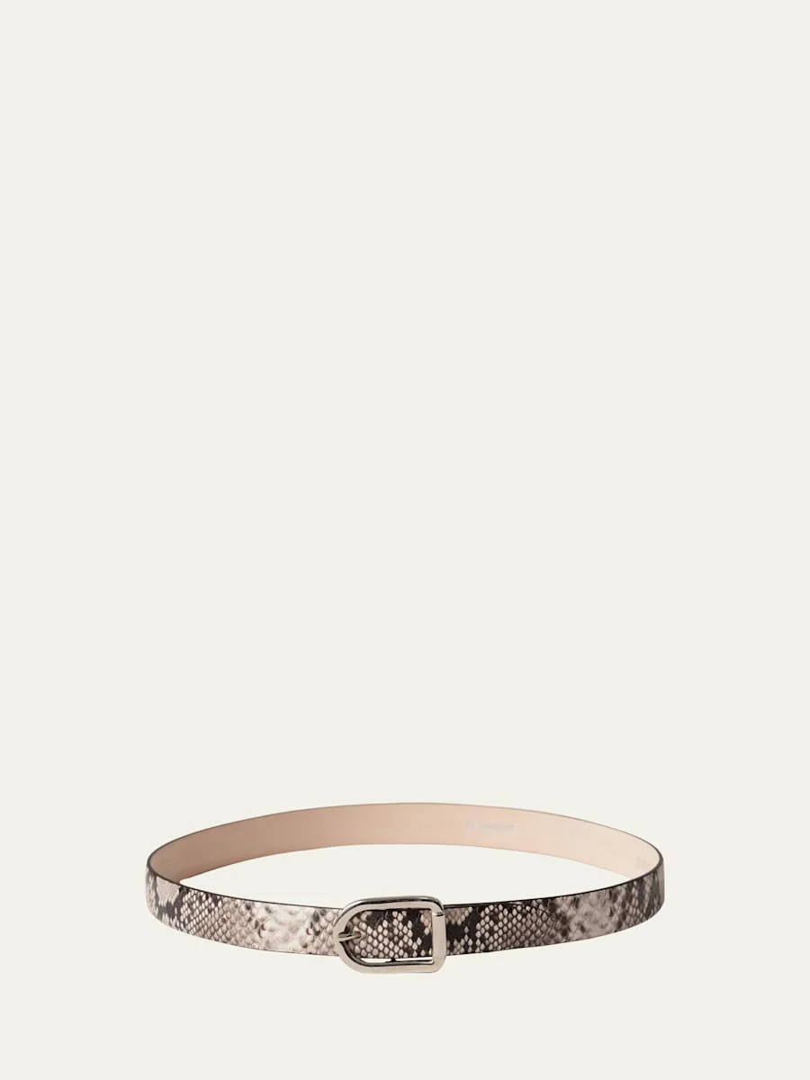 Mija Snake-Embossed Leather Skinny Belt - 1