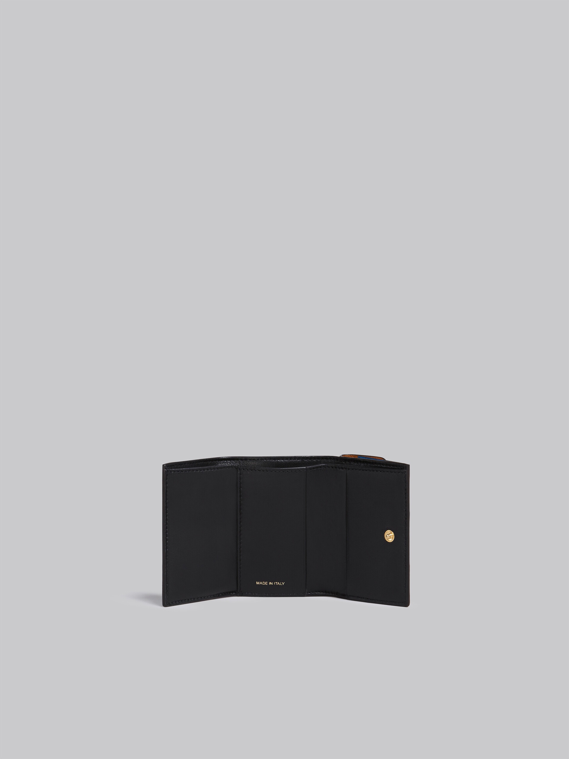 BROWN WHITE AND BLUE SAFFIANO LEATHER TRI-FOLD WALLET - 2