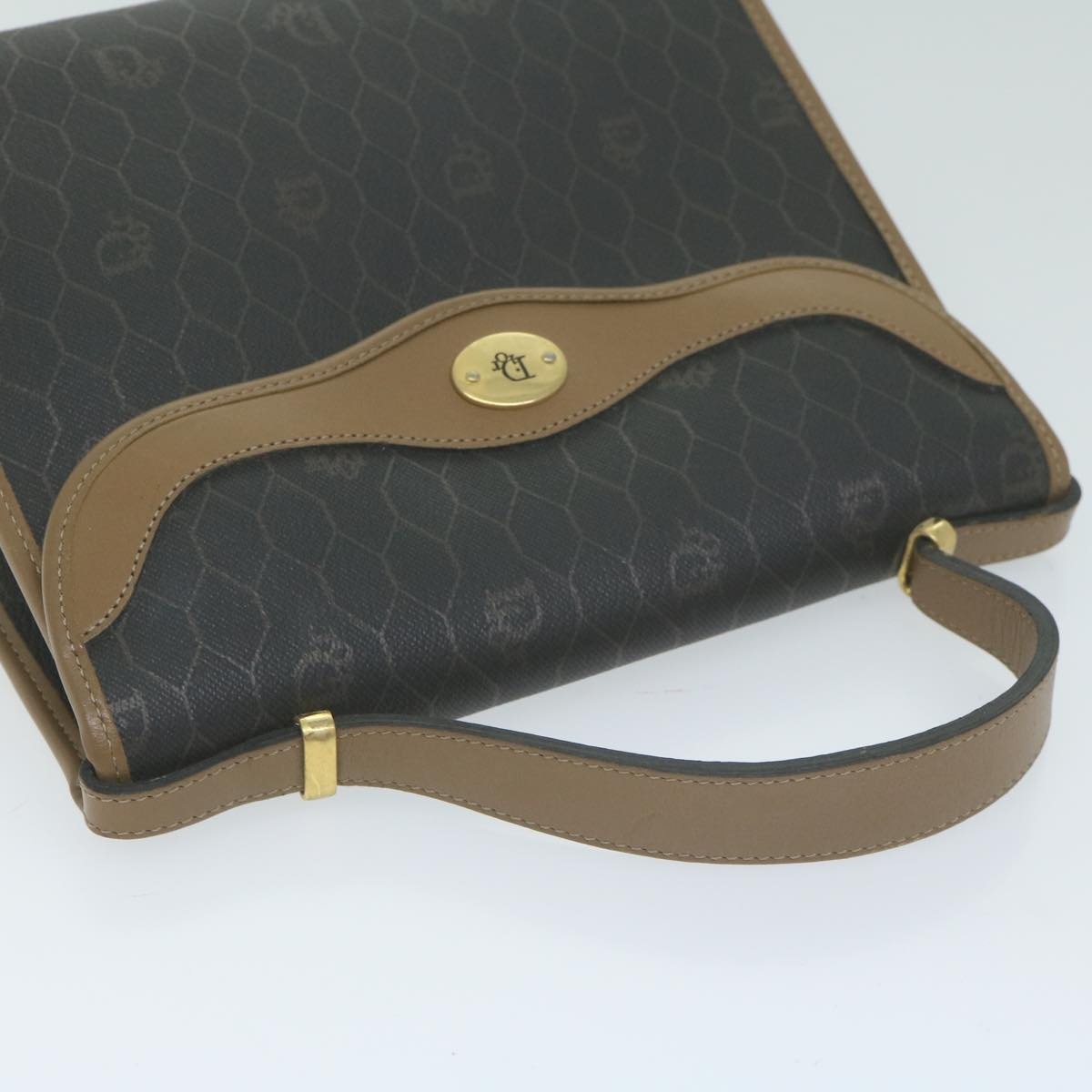 DIOR Honeycomb Canvas Hand Bag Leather Black - 6