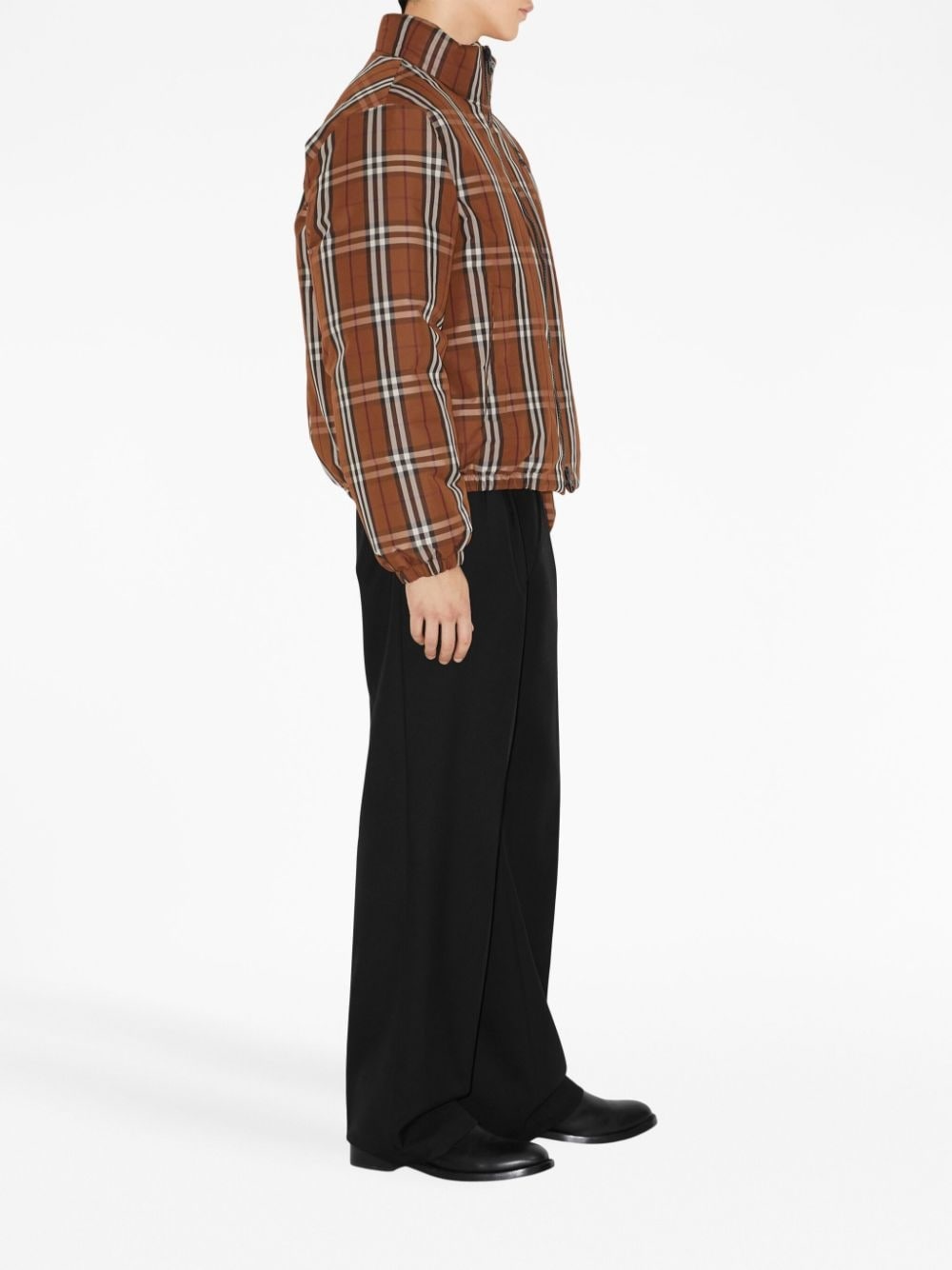 Dark Birch-check zip-up puffer jacket - 3