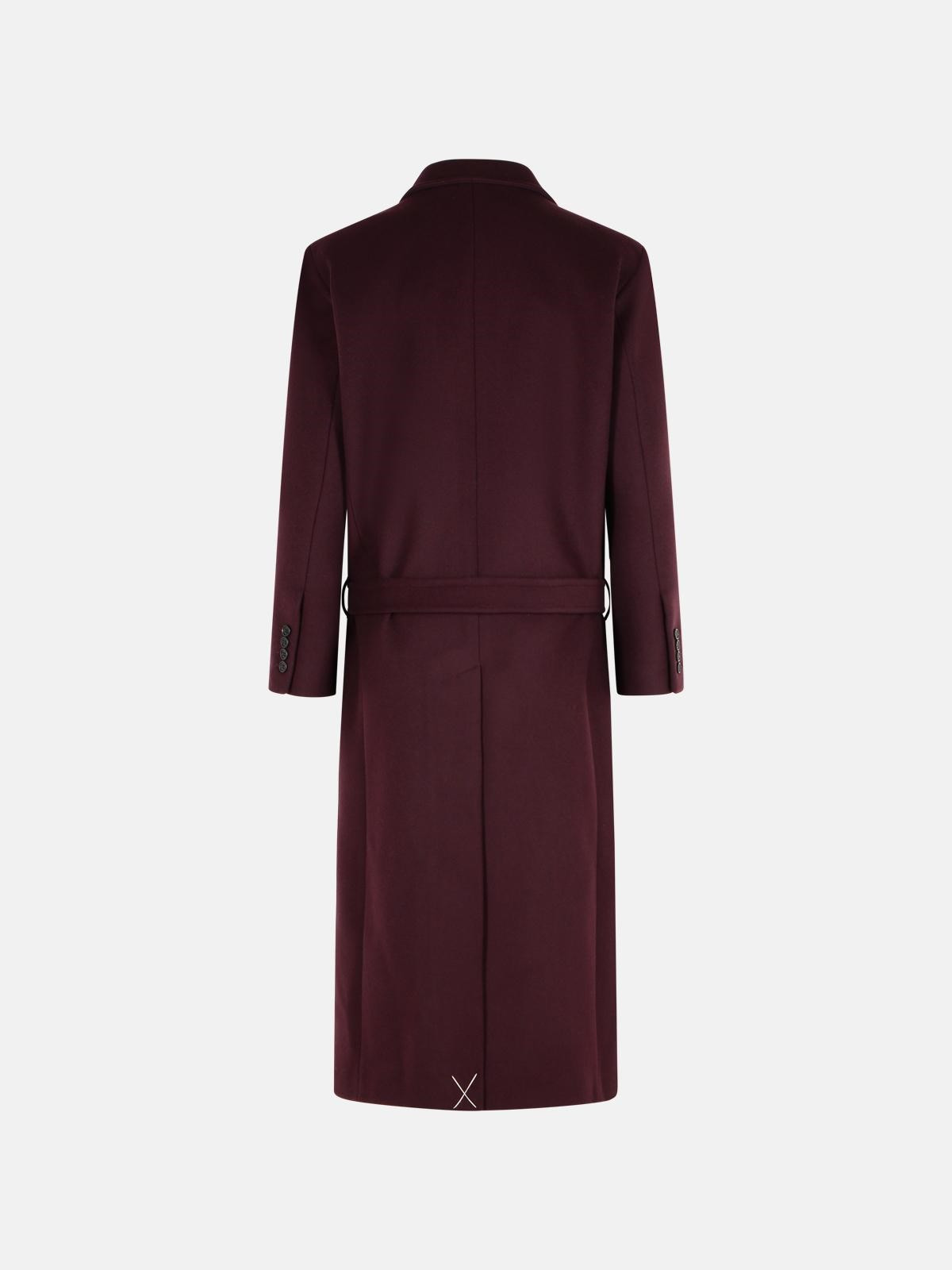 BURGUNDY VIRGIN WOOL BLEND LONG COAT - 3