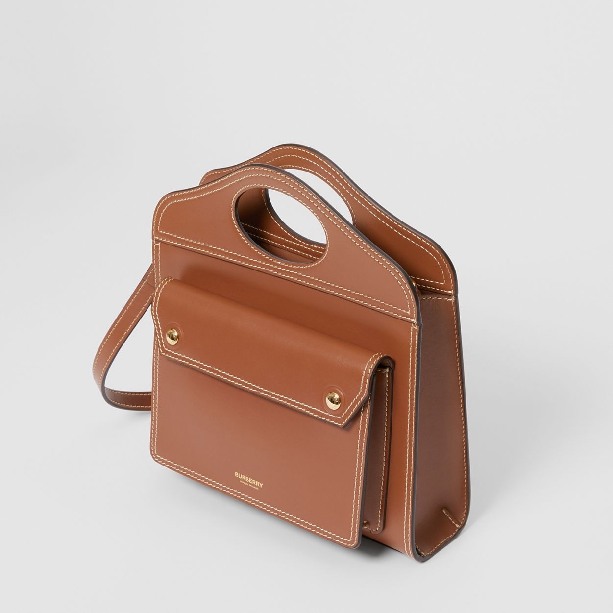 Medium Topstitch Detail Leather Pocket Bag - 3