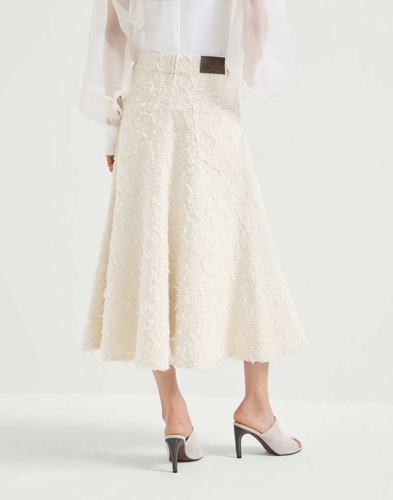 Brunello Cucinelli Fuzzy dyed denim five-pocket flared skirt with monili outlook