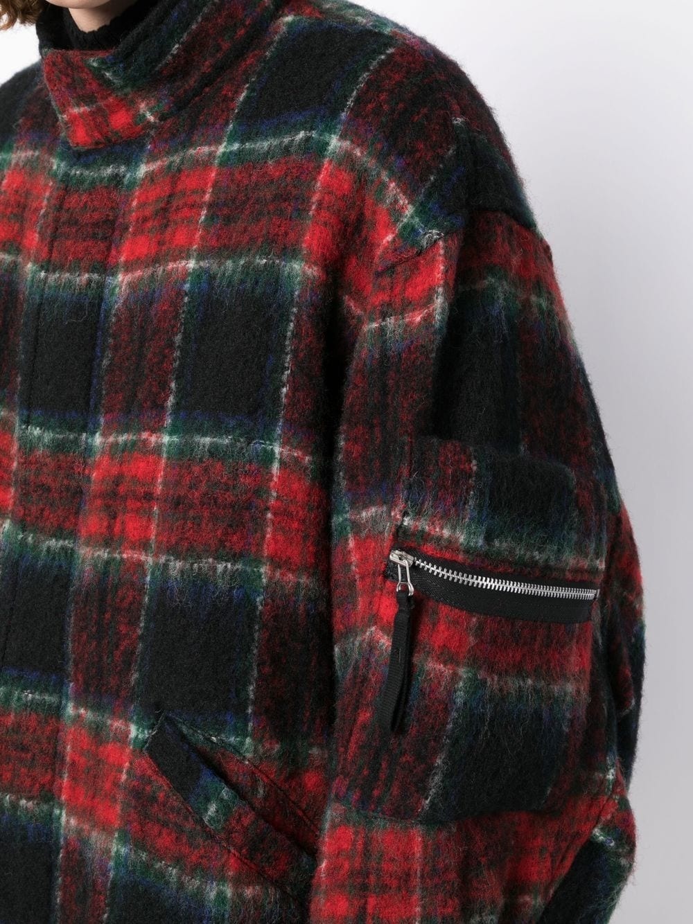 check-pattern zip-front midi coat - 5