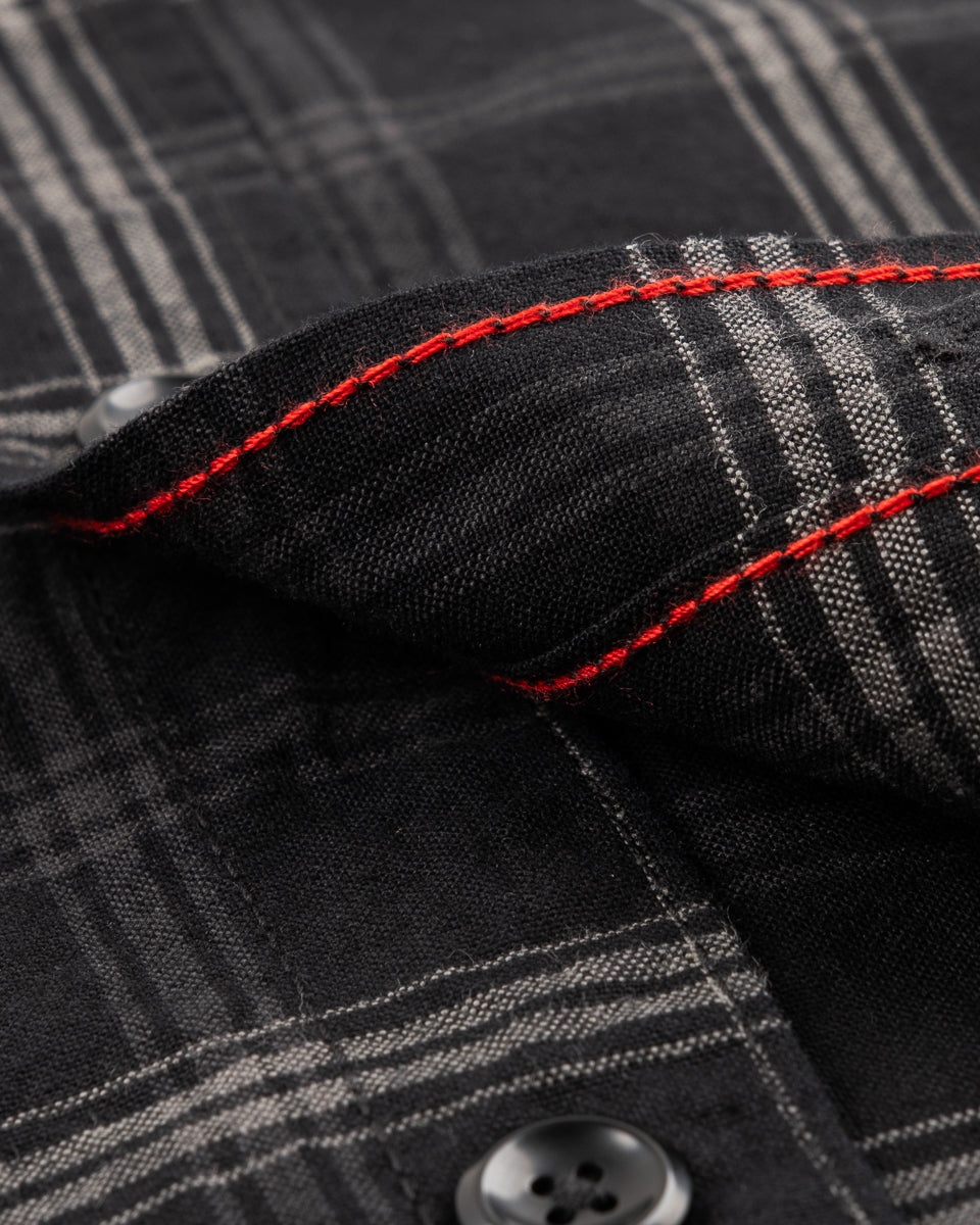 5OZ SELVEDGE SHORT SLEEVED MADRAS CHECK WORK SHIRT - BLACK - 12