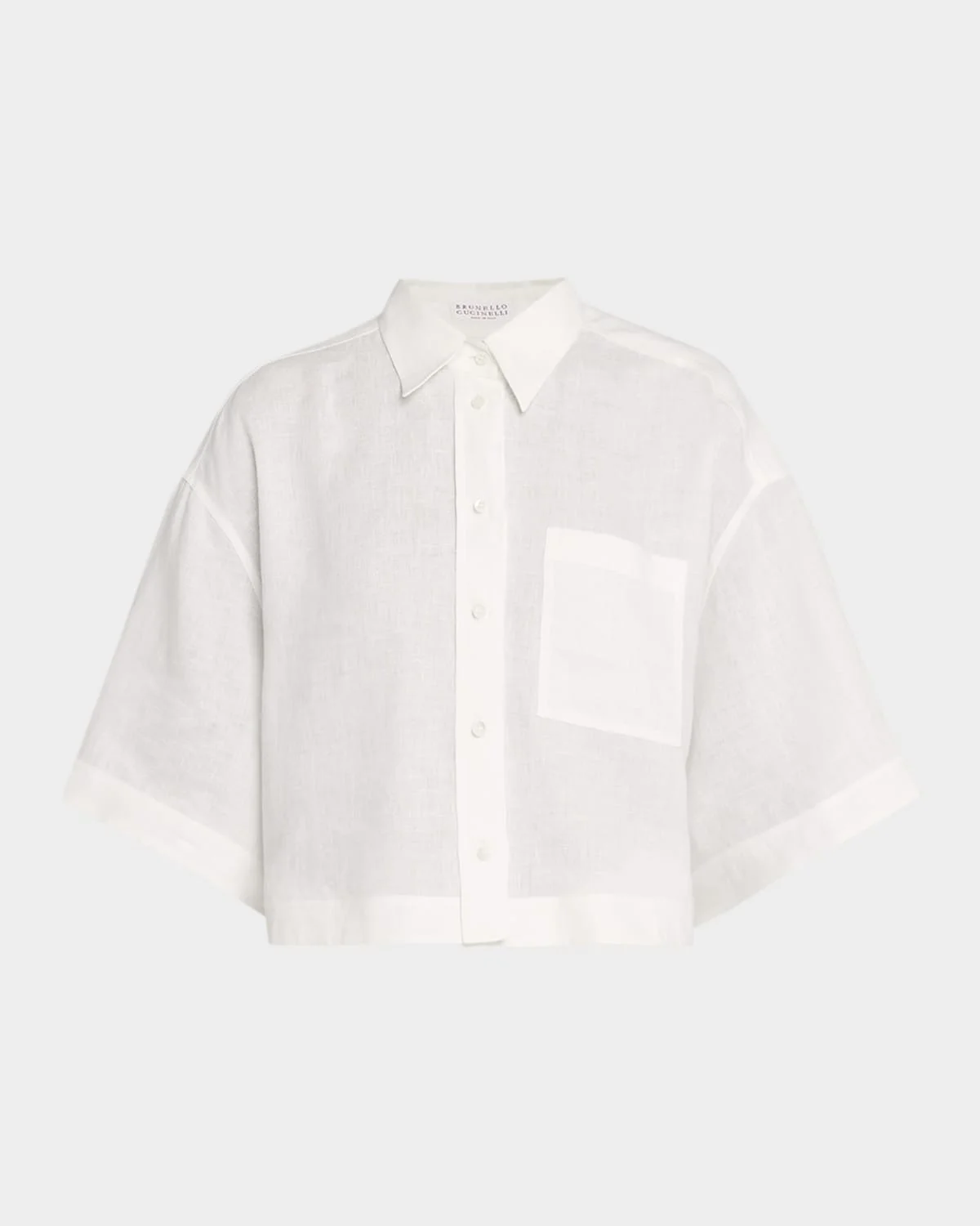 Cropped Button-Down Linen Shirt - 1