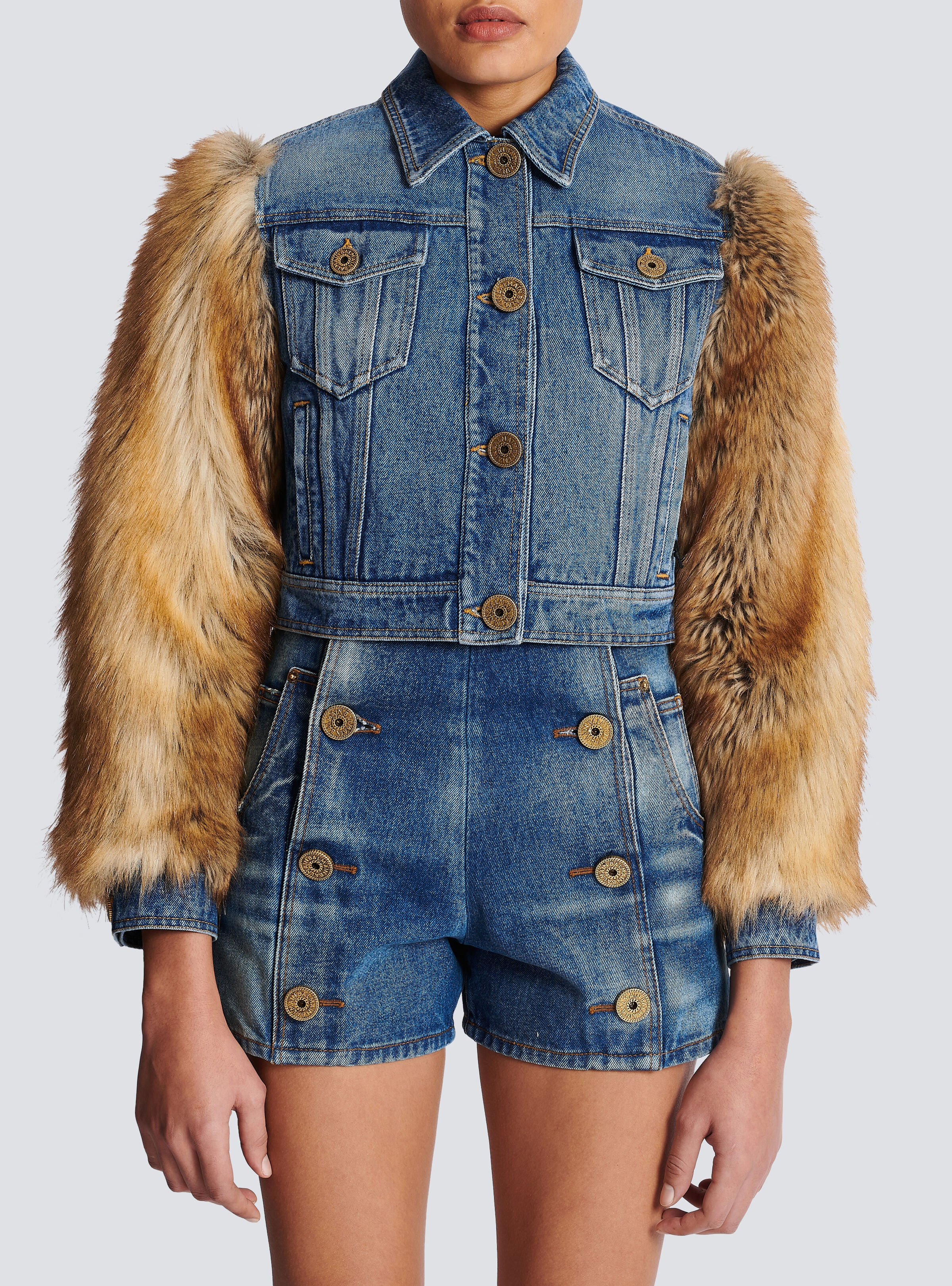 Denim and faux fur jacket - 5