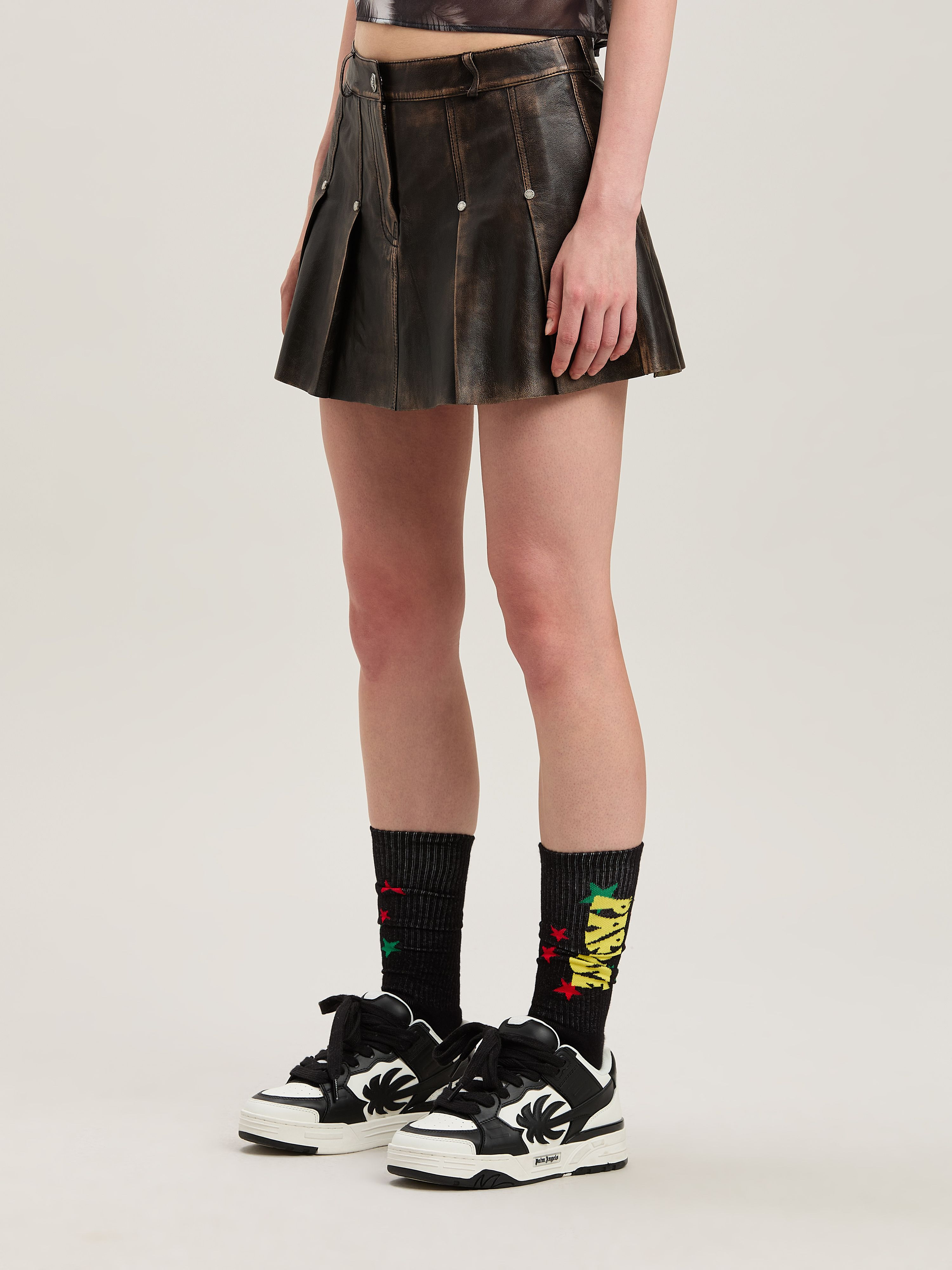 Curved logo Leather miniskirt - 4