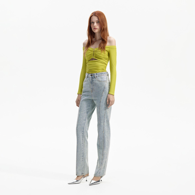 Chartreuse Jersey Off Shoulder Top 2