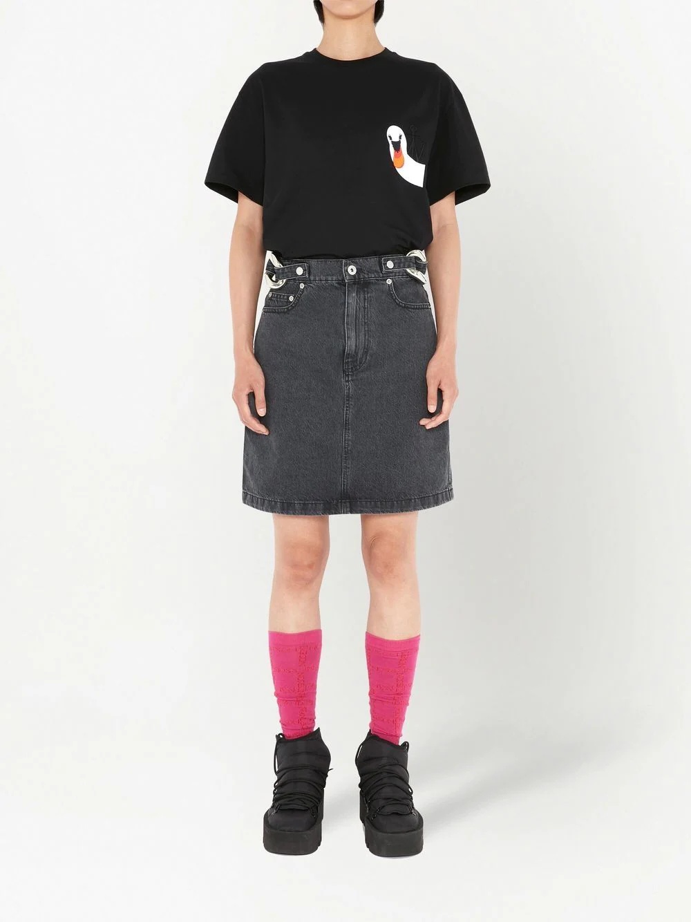 chain link detail denim skirt - 2