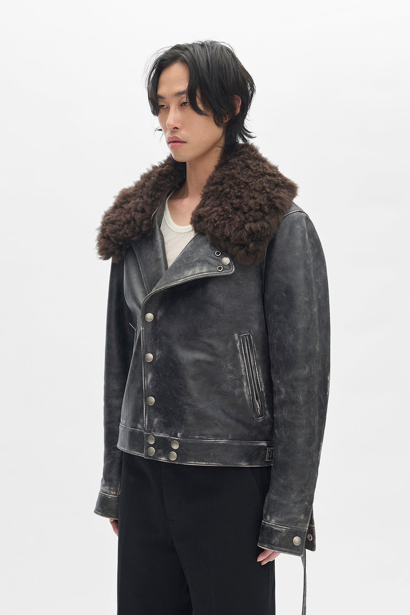 Ann Demeulemeester Binus Distressed Shearling Leather Jacket outlook