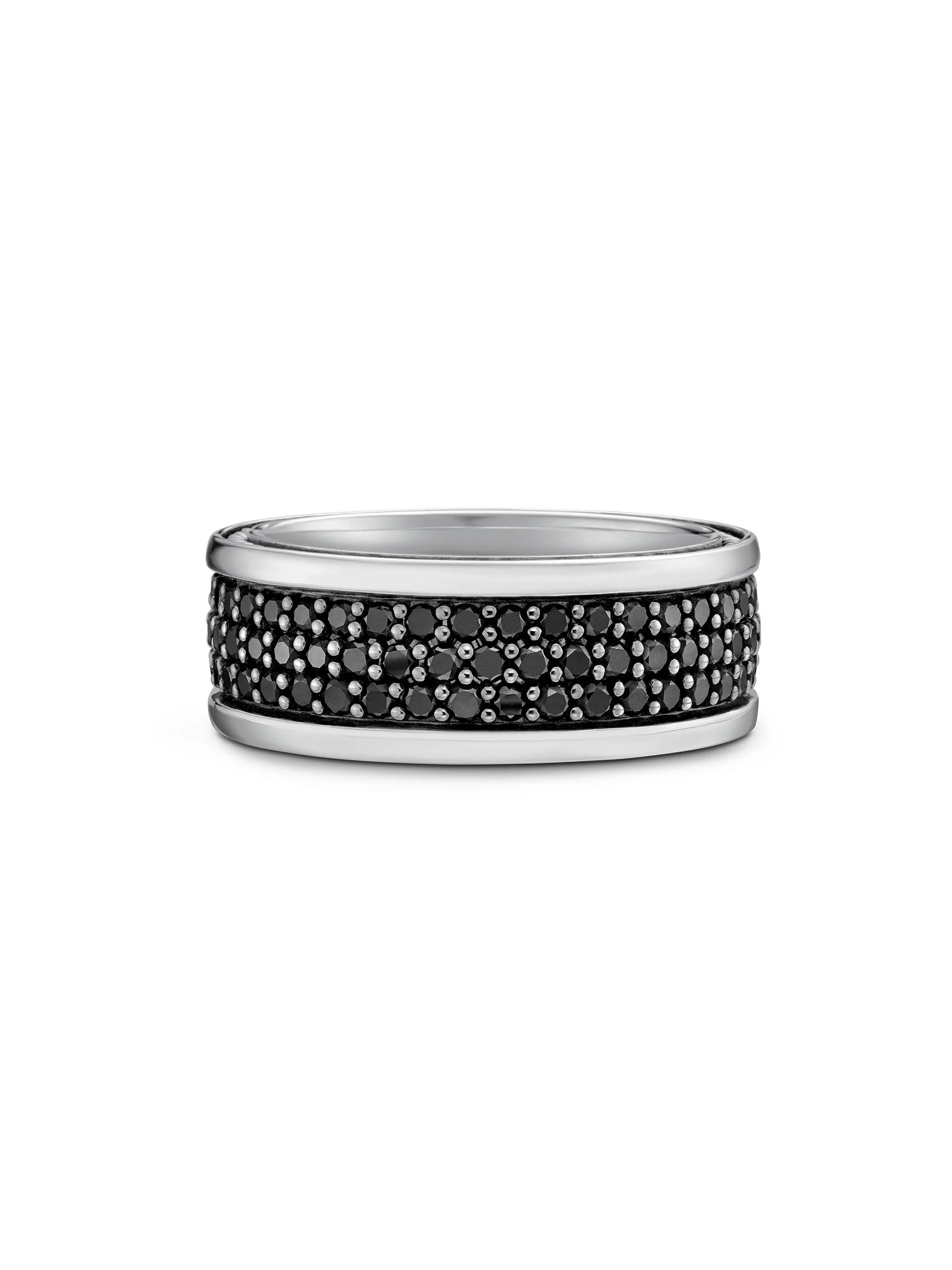 Men's Streamline Three Row Band Ring in Sterling Silver - Black Diamond - 1