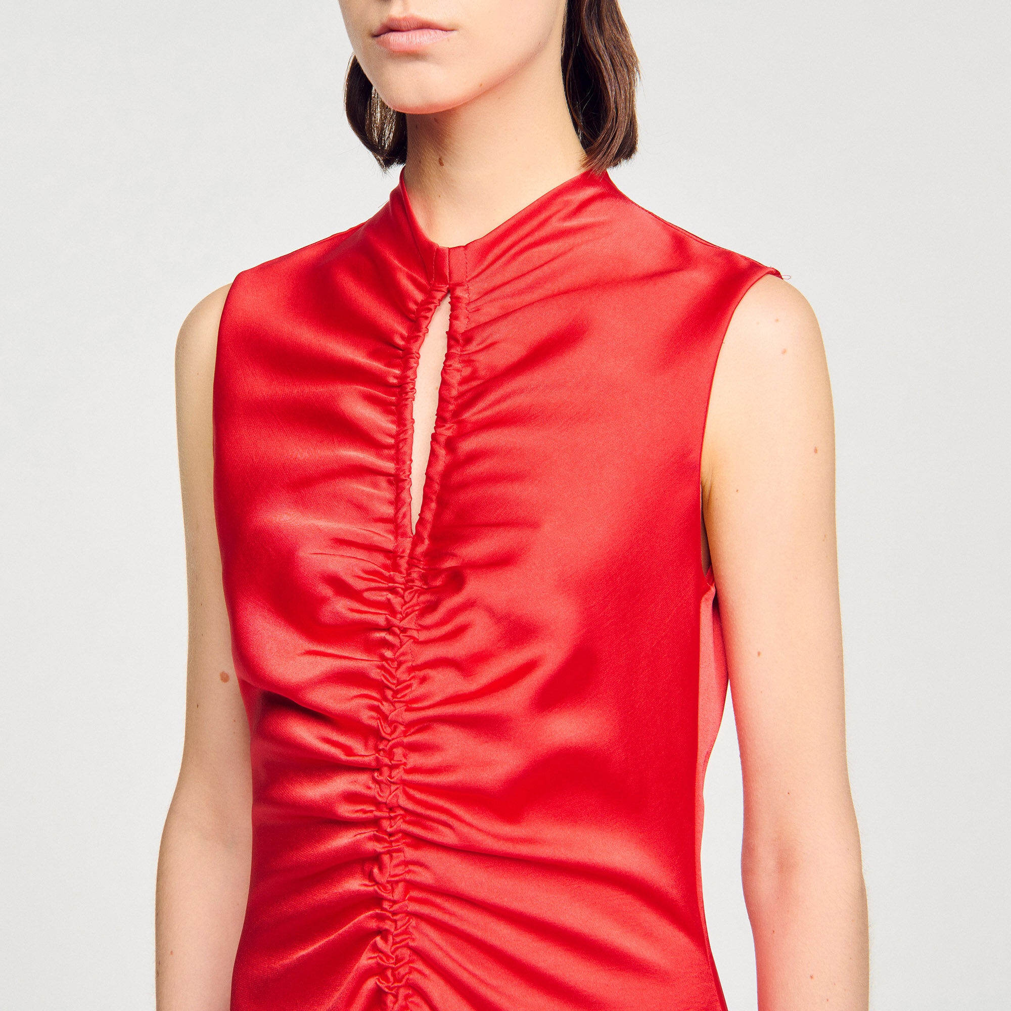 DRAPED SATIN-EFFECT DRESS - 3