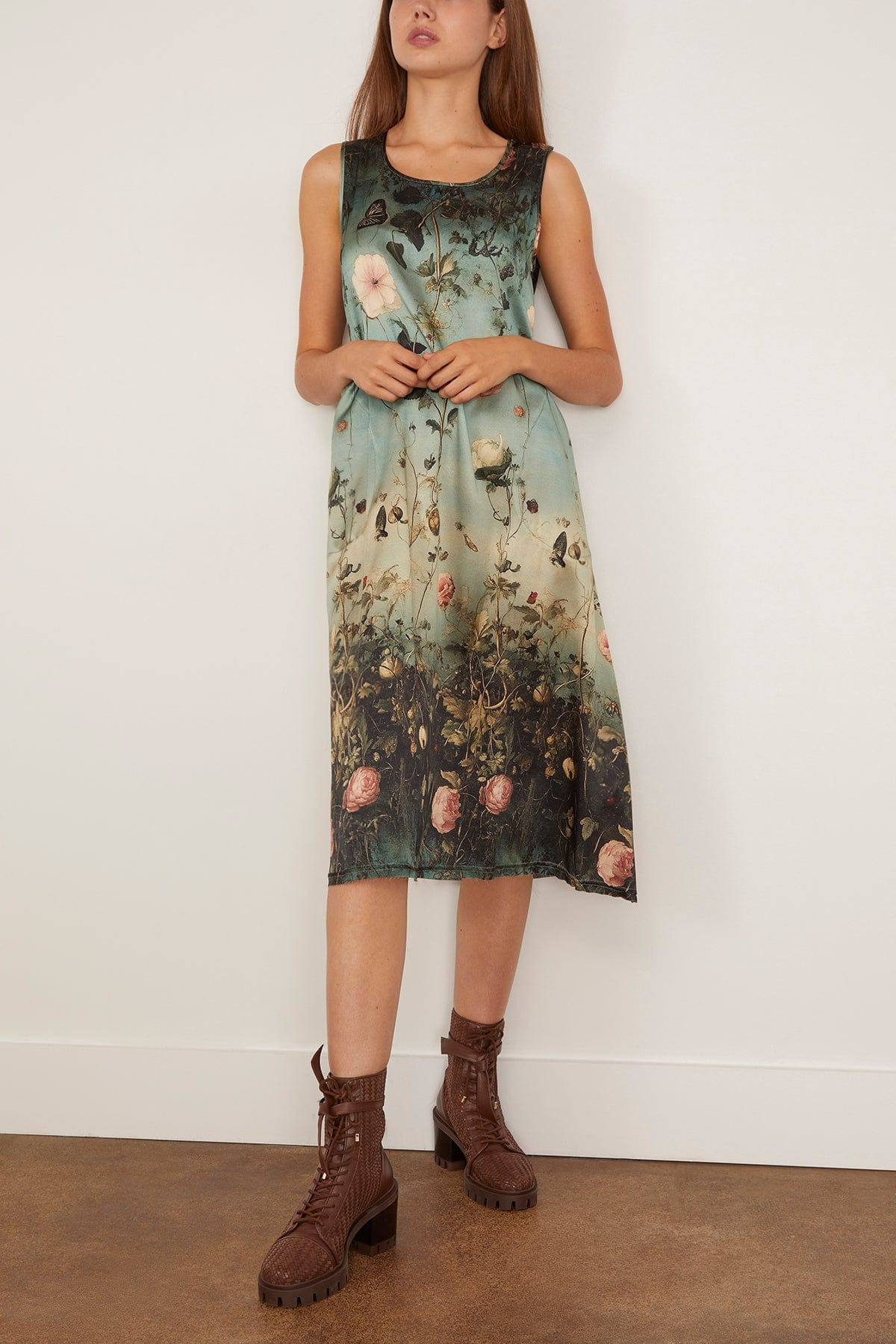 Sleeveless Midi Dress in Dipped Black Turquoise - 3