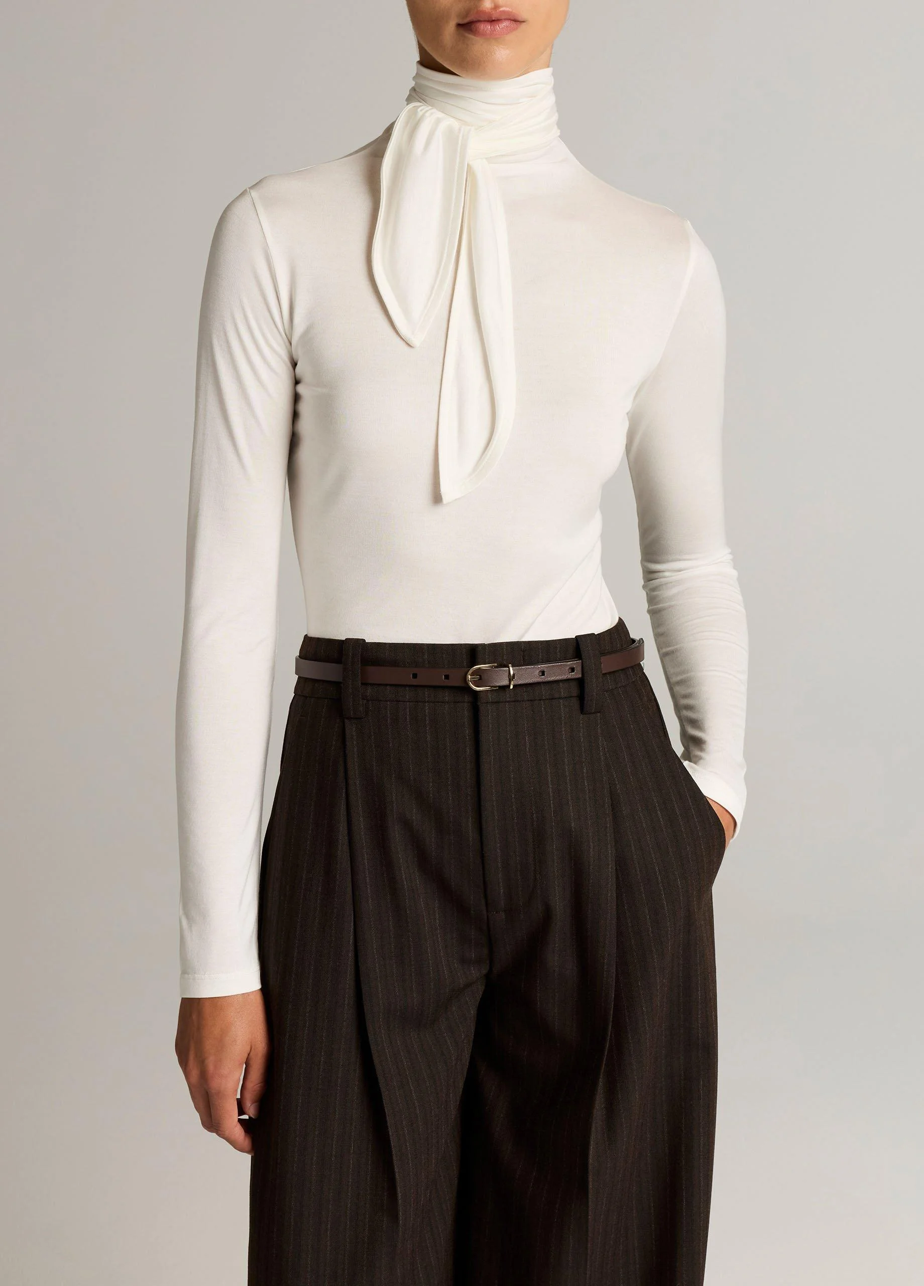 Jersey Tie-Neck Long-Sleeve Top - 1