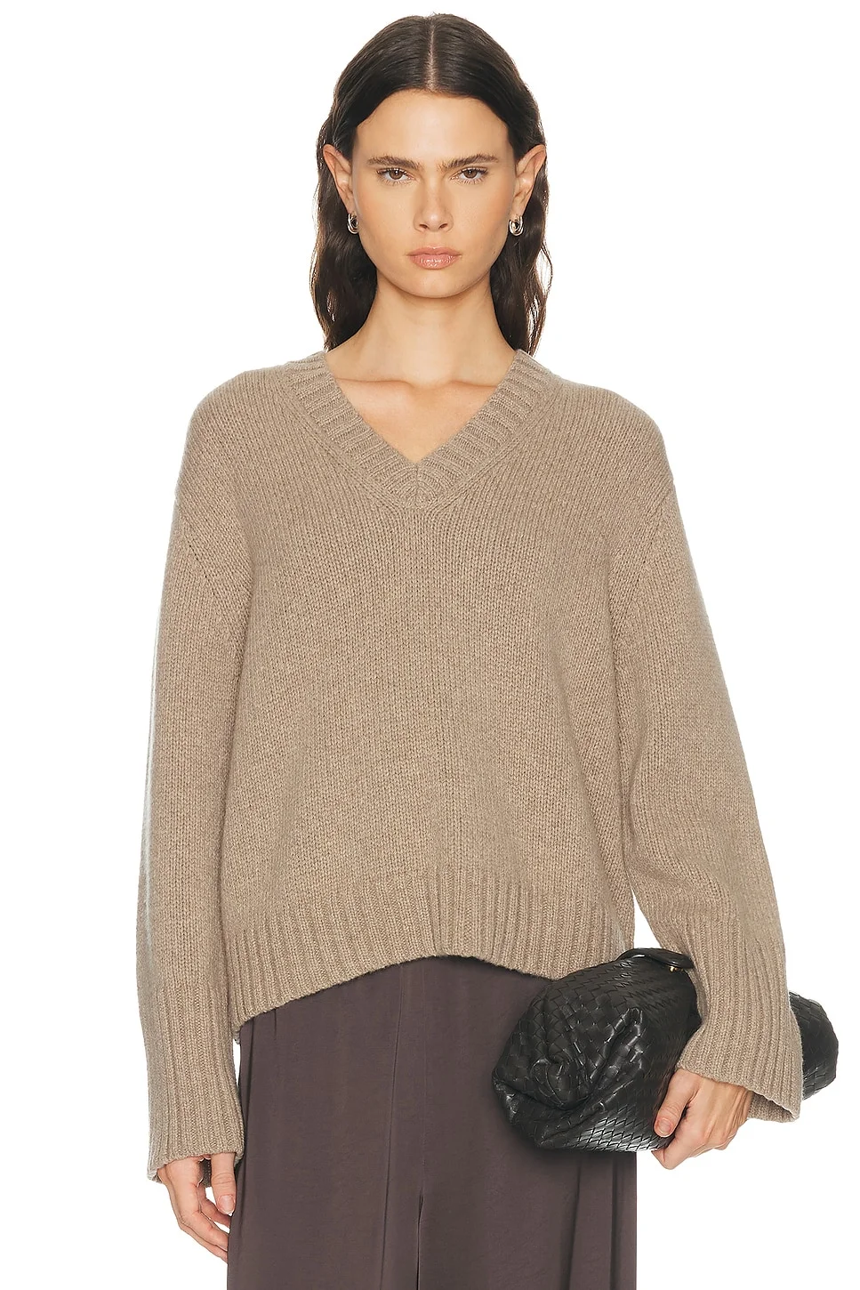 Cropped Cashmere Jet V-neck Sweater - 1