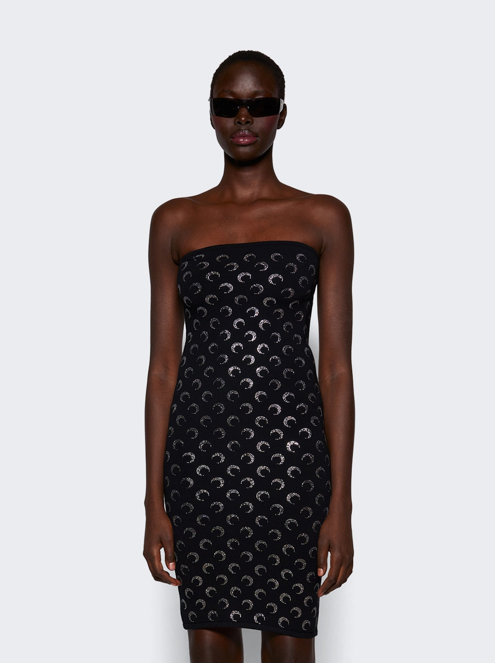 Moon Rhinestone Knit Tube Dress Black - 3