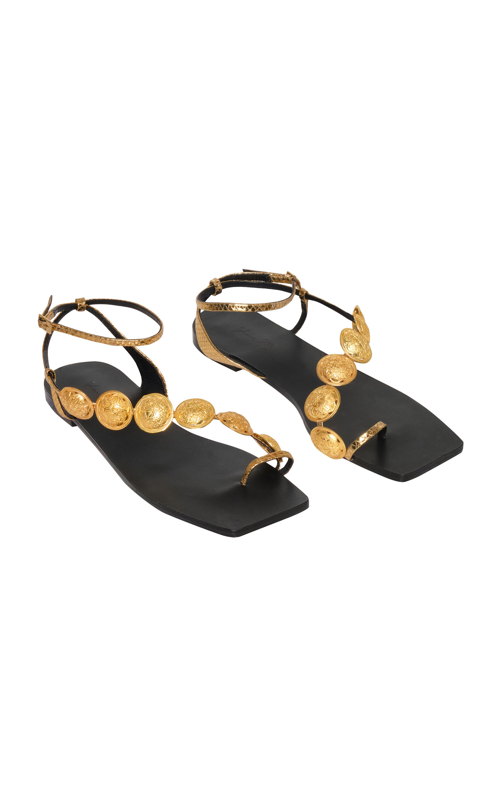 Dazzling Crest Brass-Detailed Leather Sandals gold - 4