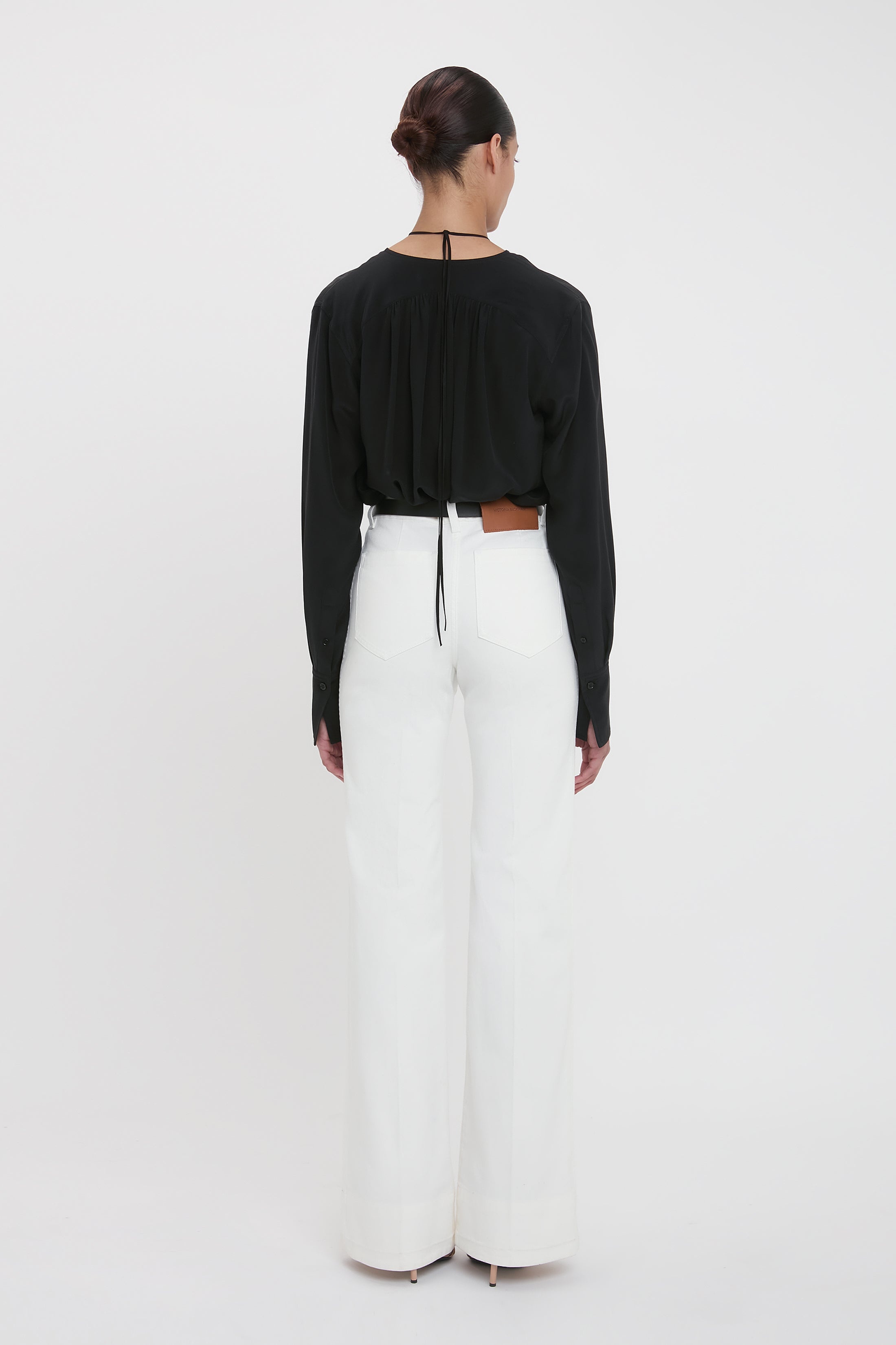 Gather Detail Tie Blouse In Black - 4
