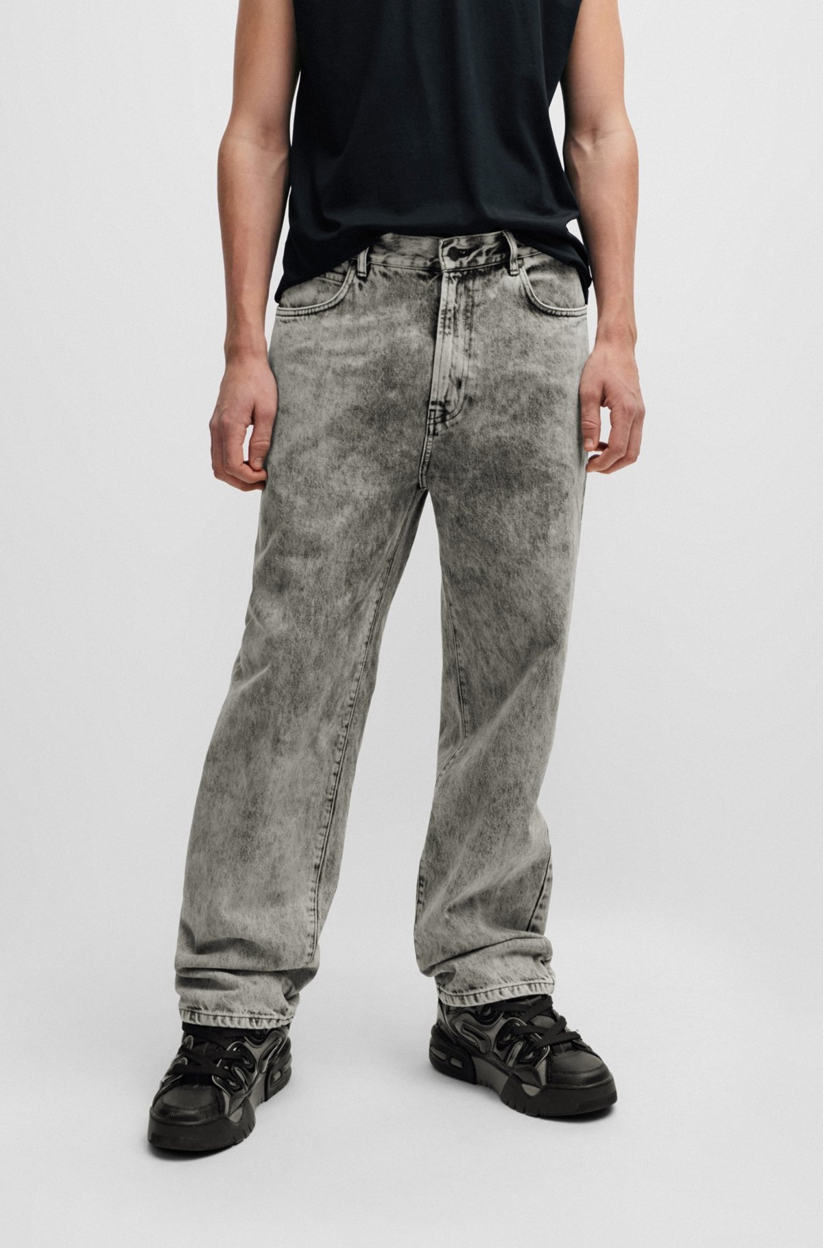 LOOSE-FIT JEANS IN BLEACH-WASH BLACK RIGID DENIM - 2