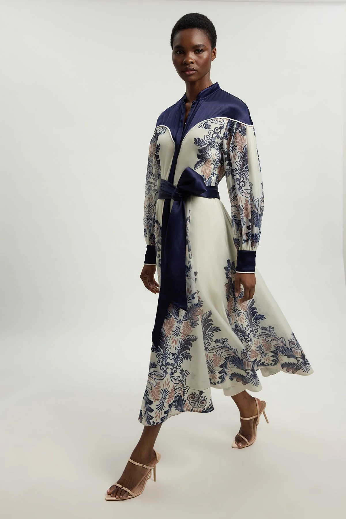 Petite Scarf Print Organdie And Satin Mix Maxi Dress - 1