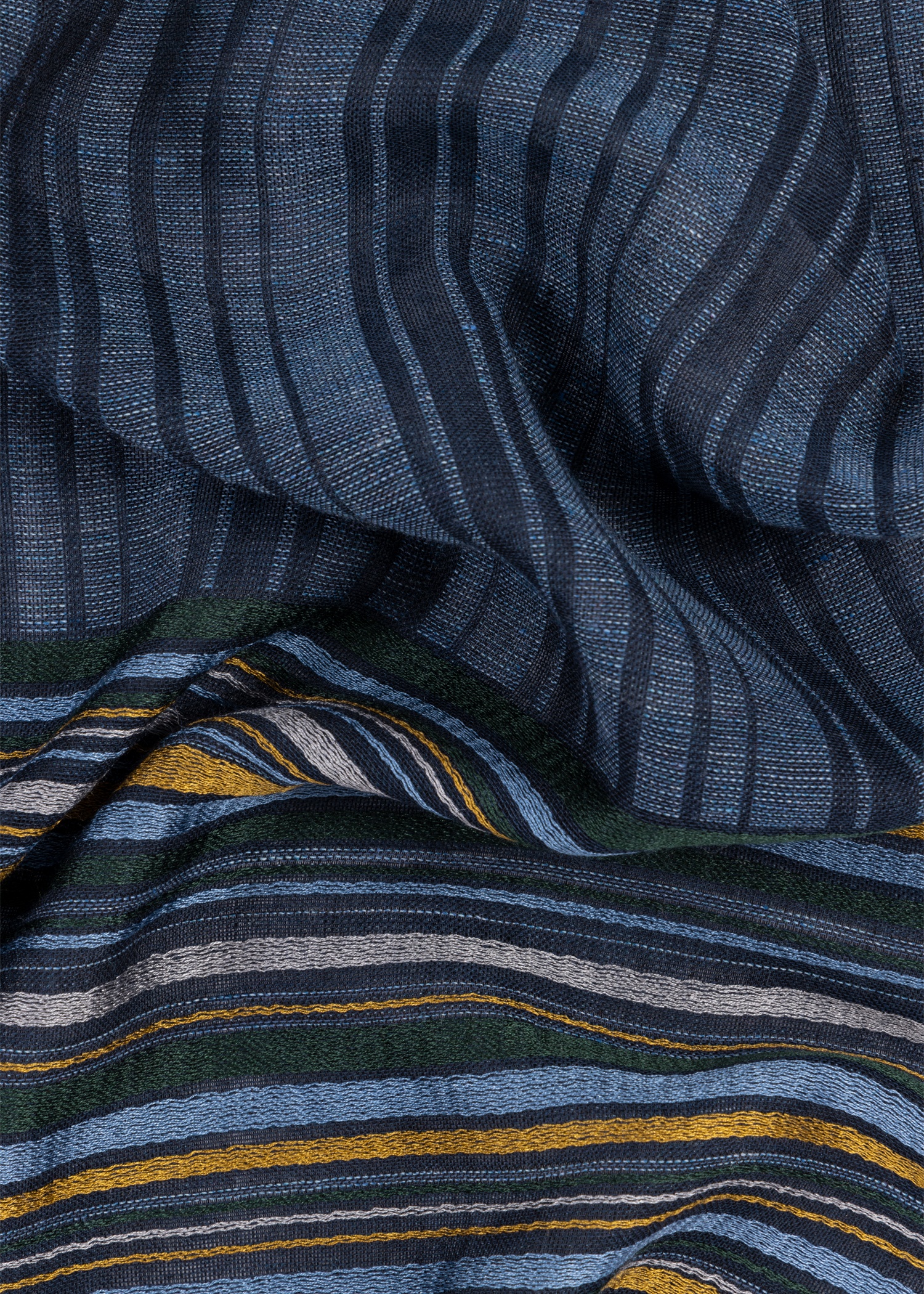Navy Cotton and Silk-Blend Stripe Scarf - 3