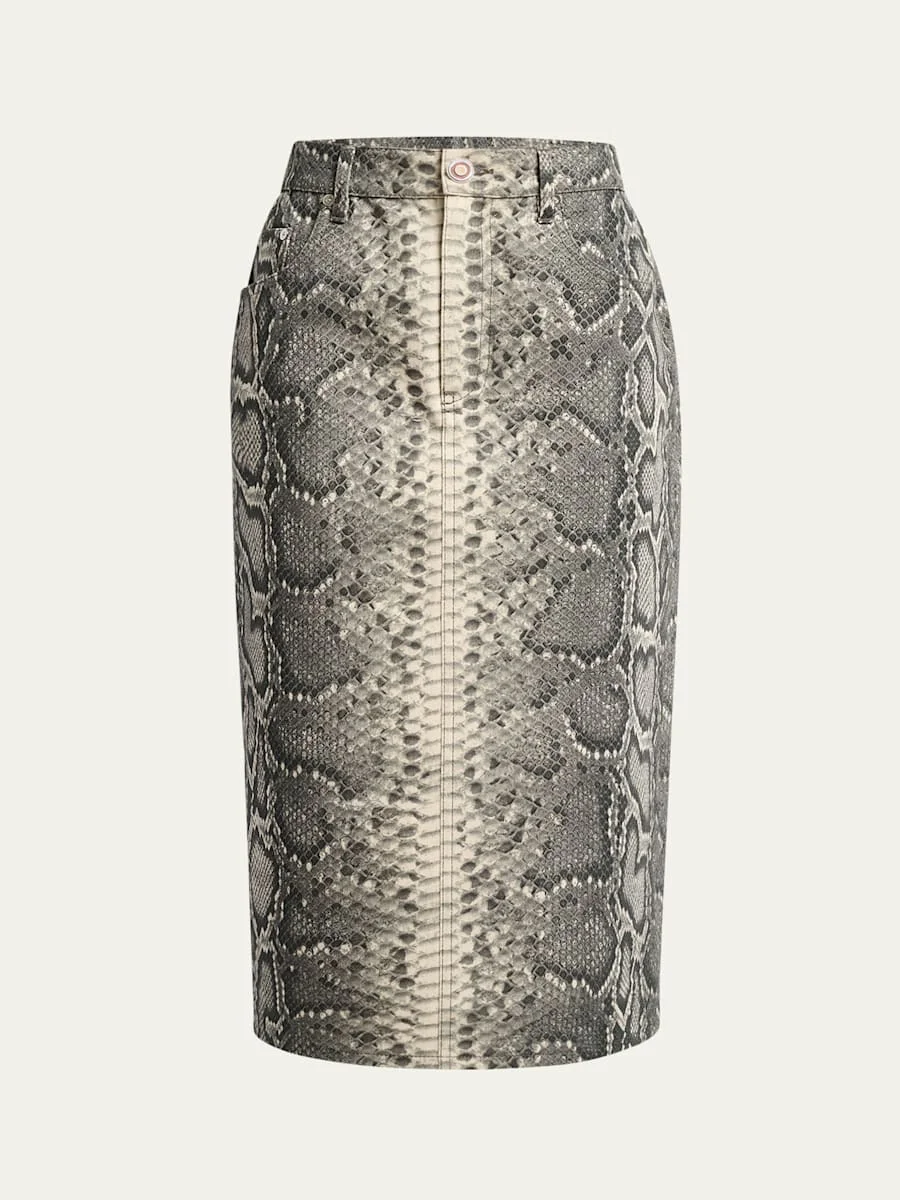 Adalaide Snakeskin-Print Denim Midi Skirt - 1