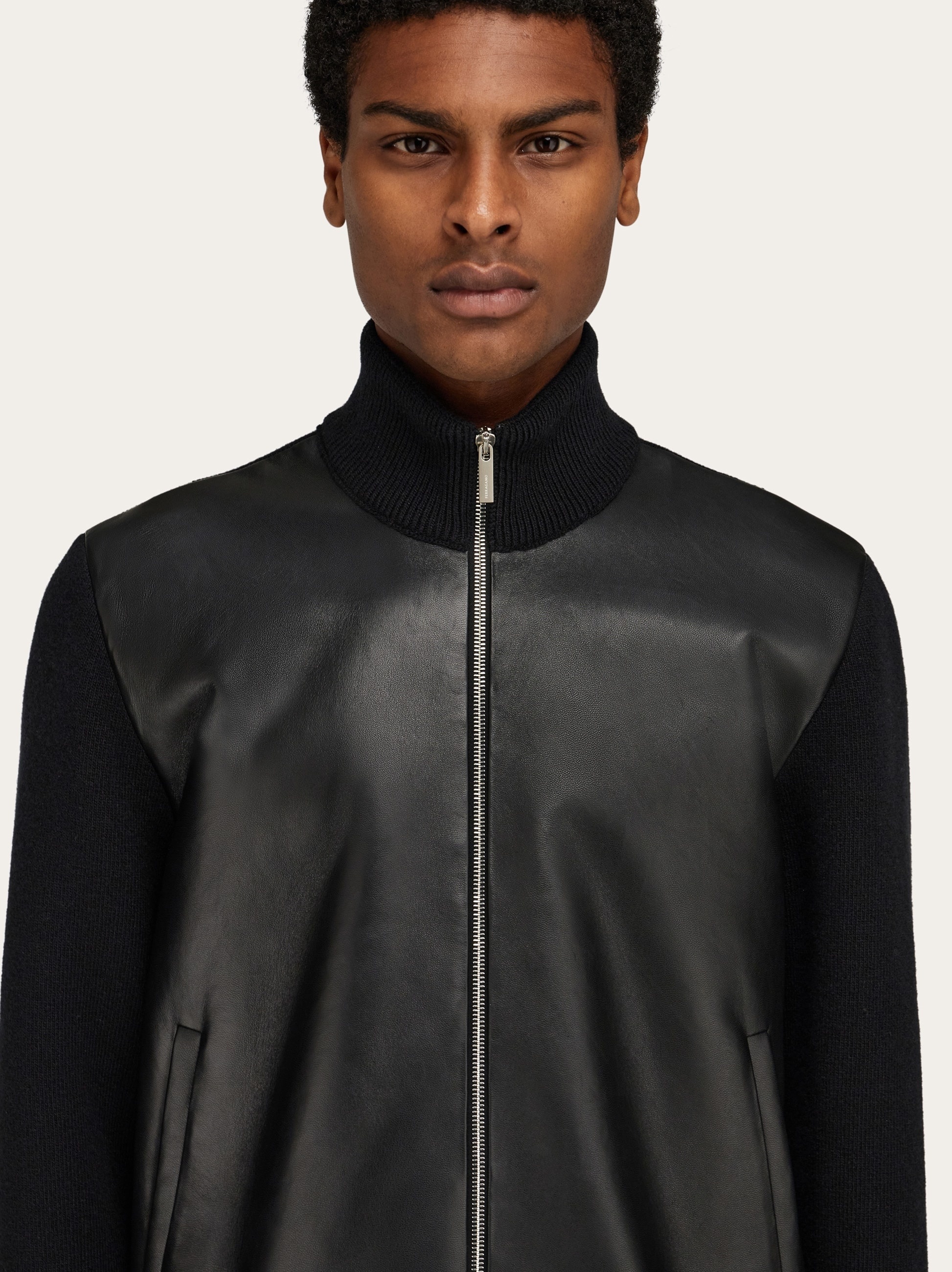 Bomber jacket in leather and wool - 4