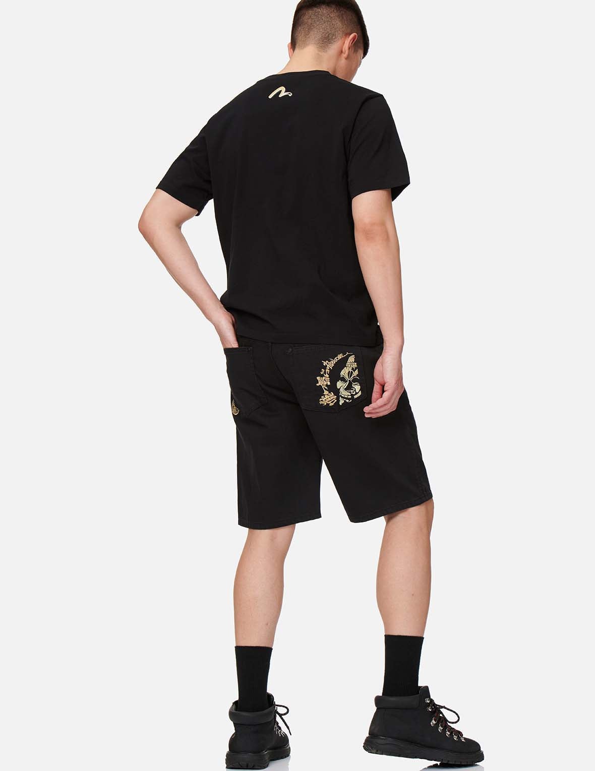 Hannya Skull Embroidered Denim Shorts - 3