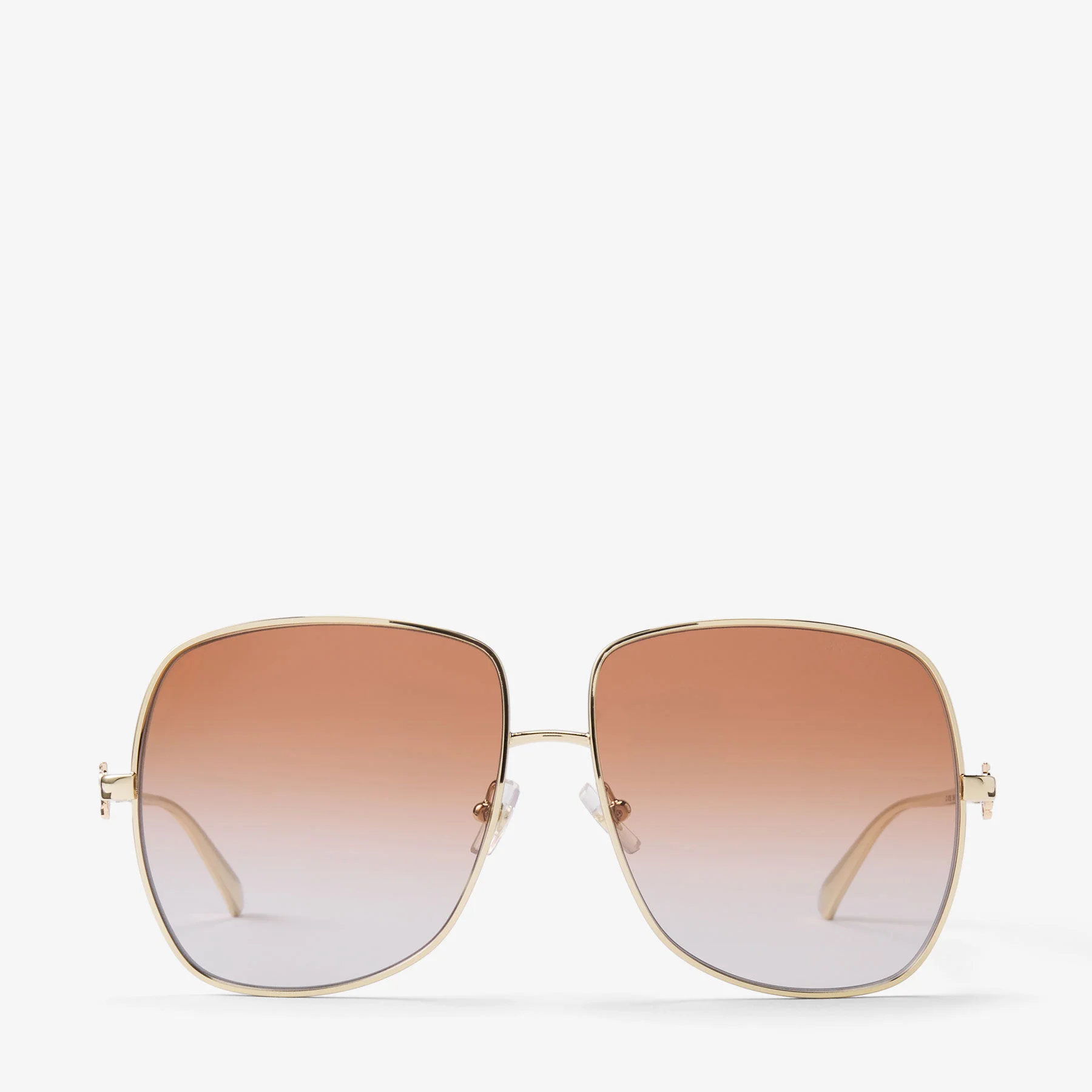 Rive Pale Gold Metal Square Sunglasses with Gradient Orange Lenses - 1
