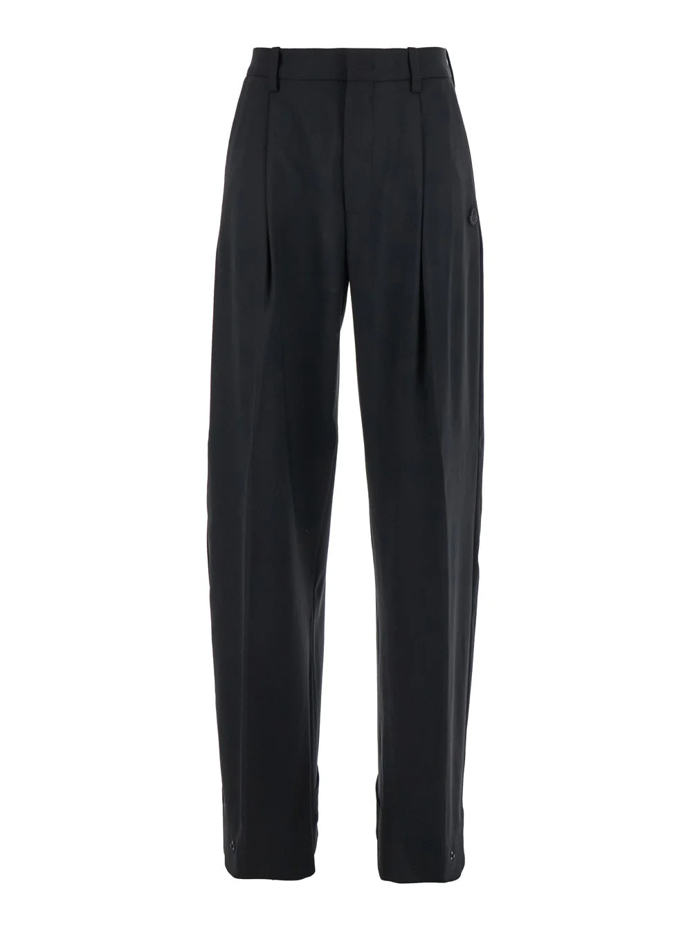 Moncler Genius Women Black Trousers With Pleats On The Front And Side Logo Patch In Stretch Tech Woo - 1