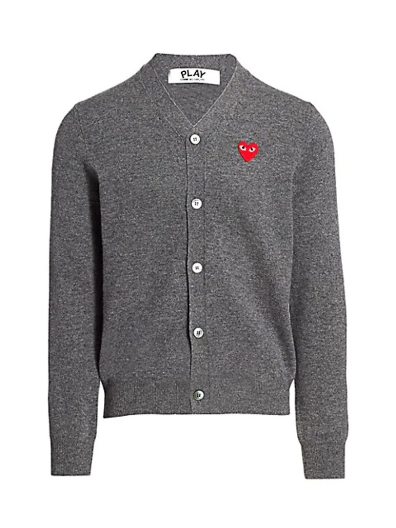 COMME DES GARCONS PLAY KNIT CARDIGAN RED HEART - GREY - 1