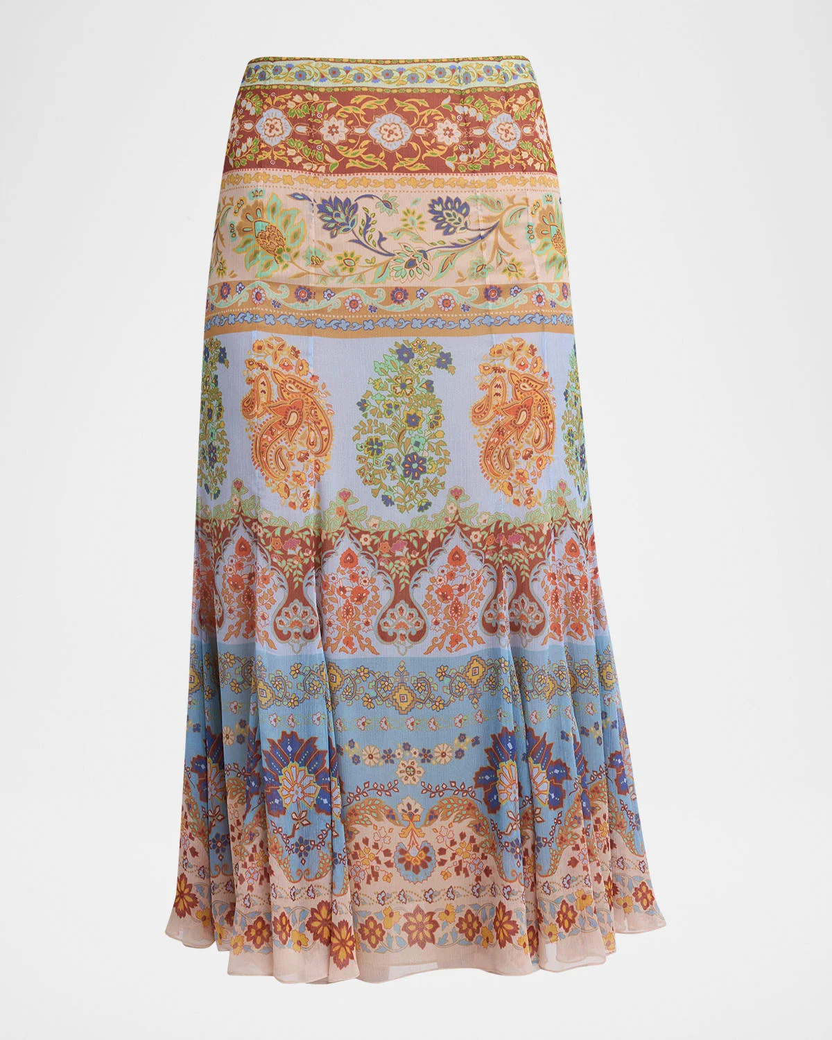 Paisley-Print Georgette Godet Midi Skirt - 1
