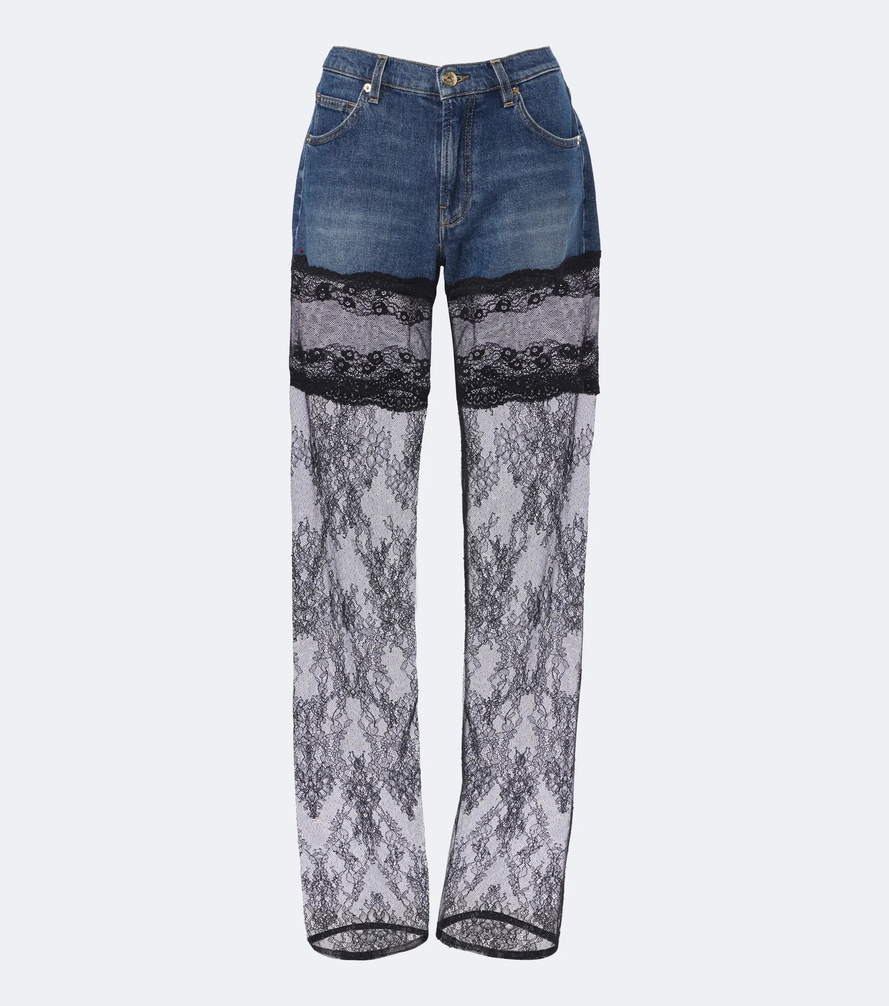 Lace-trimmed wide-leg jeans - 1