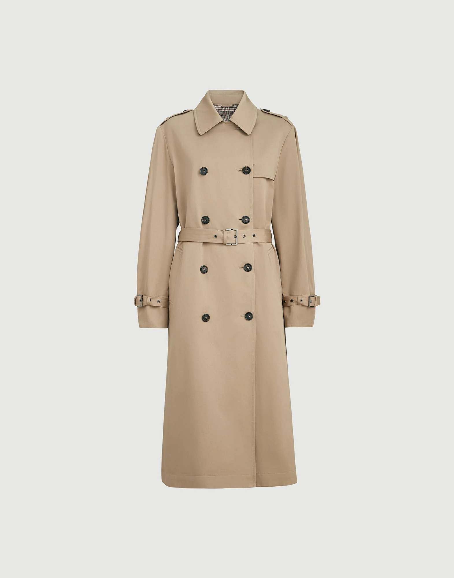 Cotton and linen twill trench with monili - 1