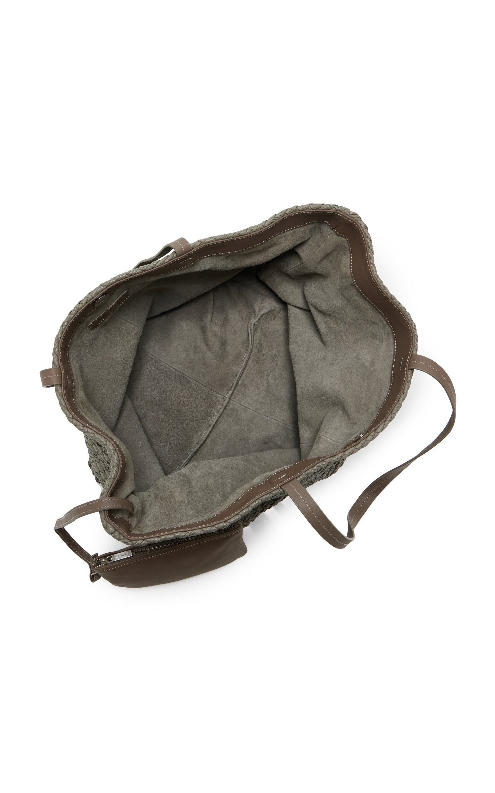 Exclusive Large Woven Leather Trapeze Tote Bag grey - 5