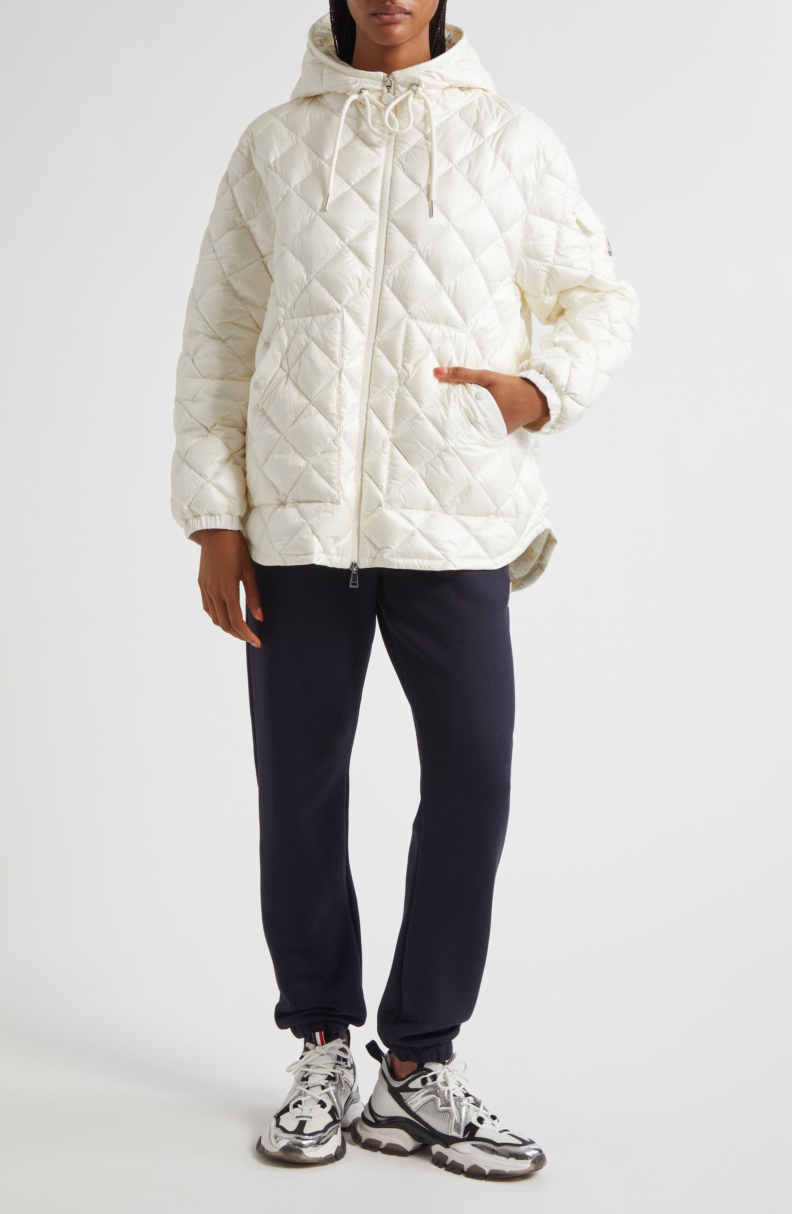 Moncler Diamond Quilted Down Hooded Jacket in Silk White at Nordstrom - 2