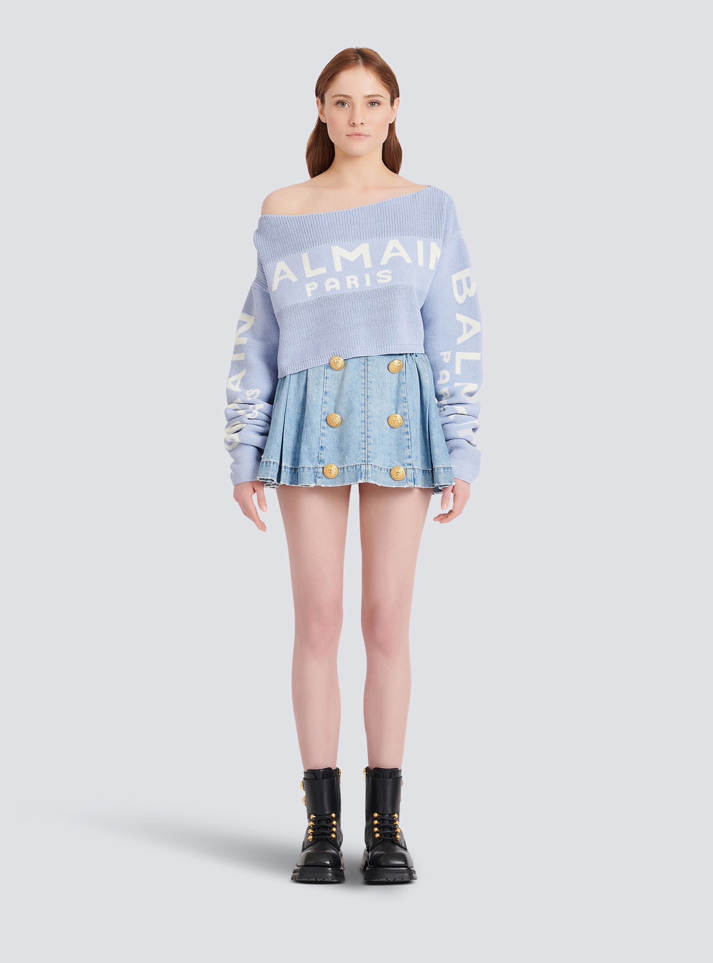 Cropped knit sweater with graffiti Balmain logo print - 4