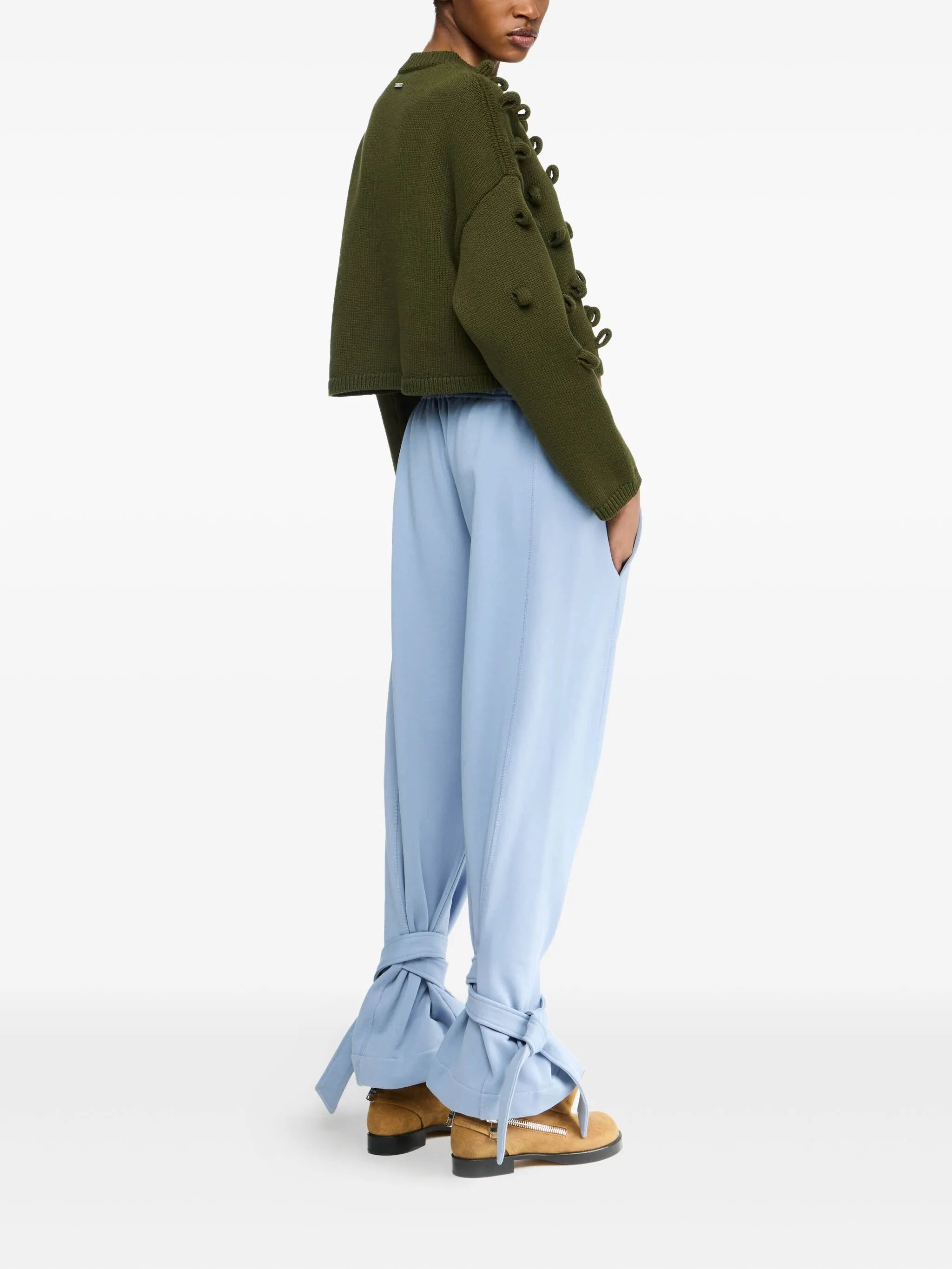tie-fastening cotton trousers - 3