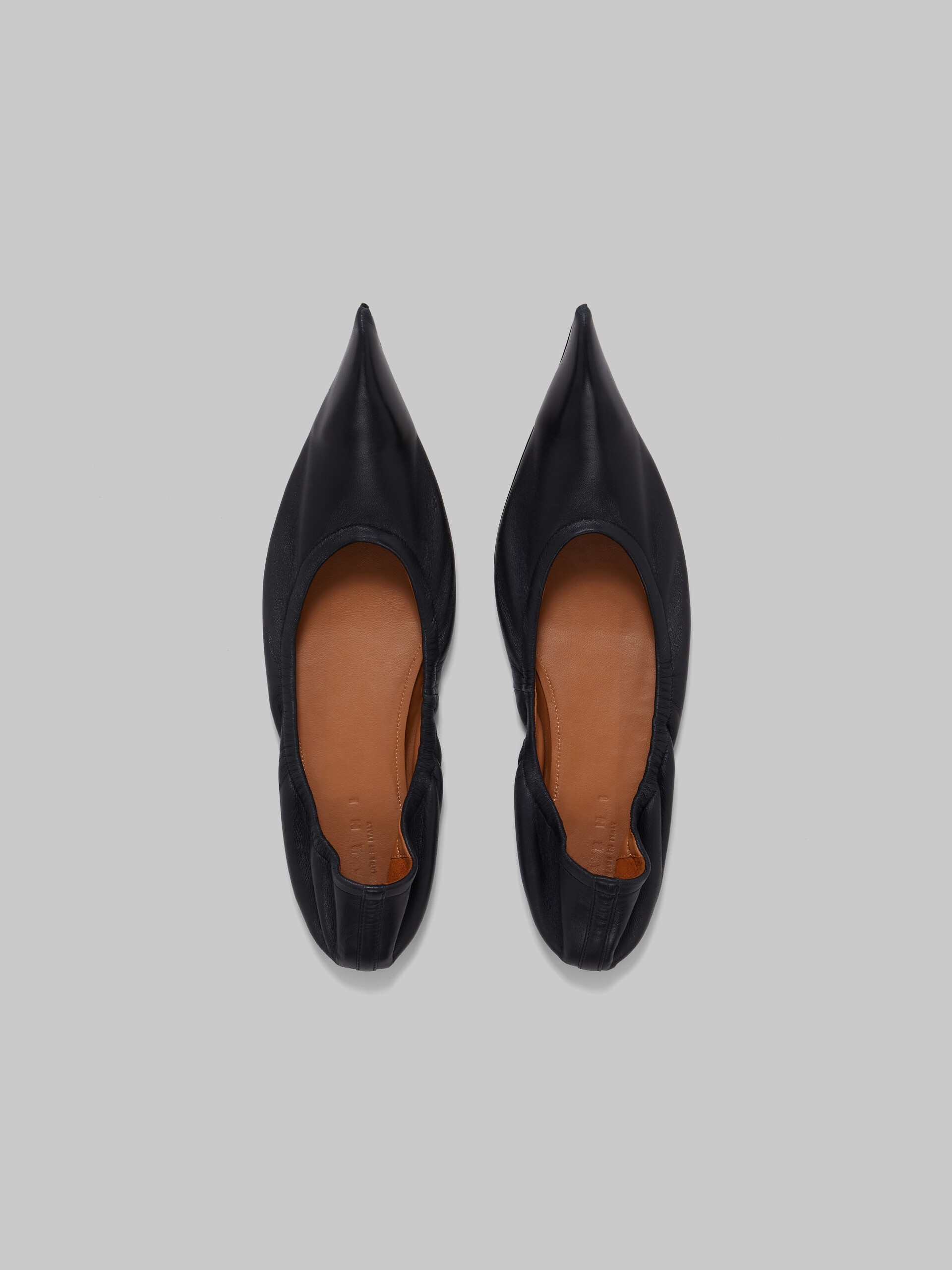 BLACK NAPPA POINTED-TOE BALLET FLATS - 4