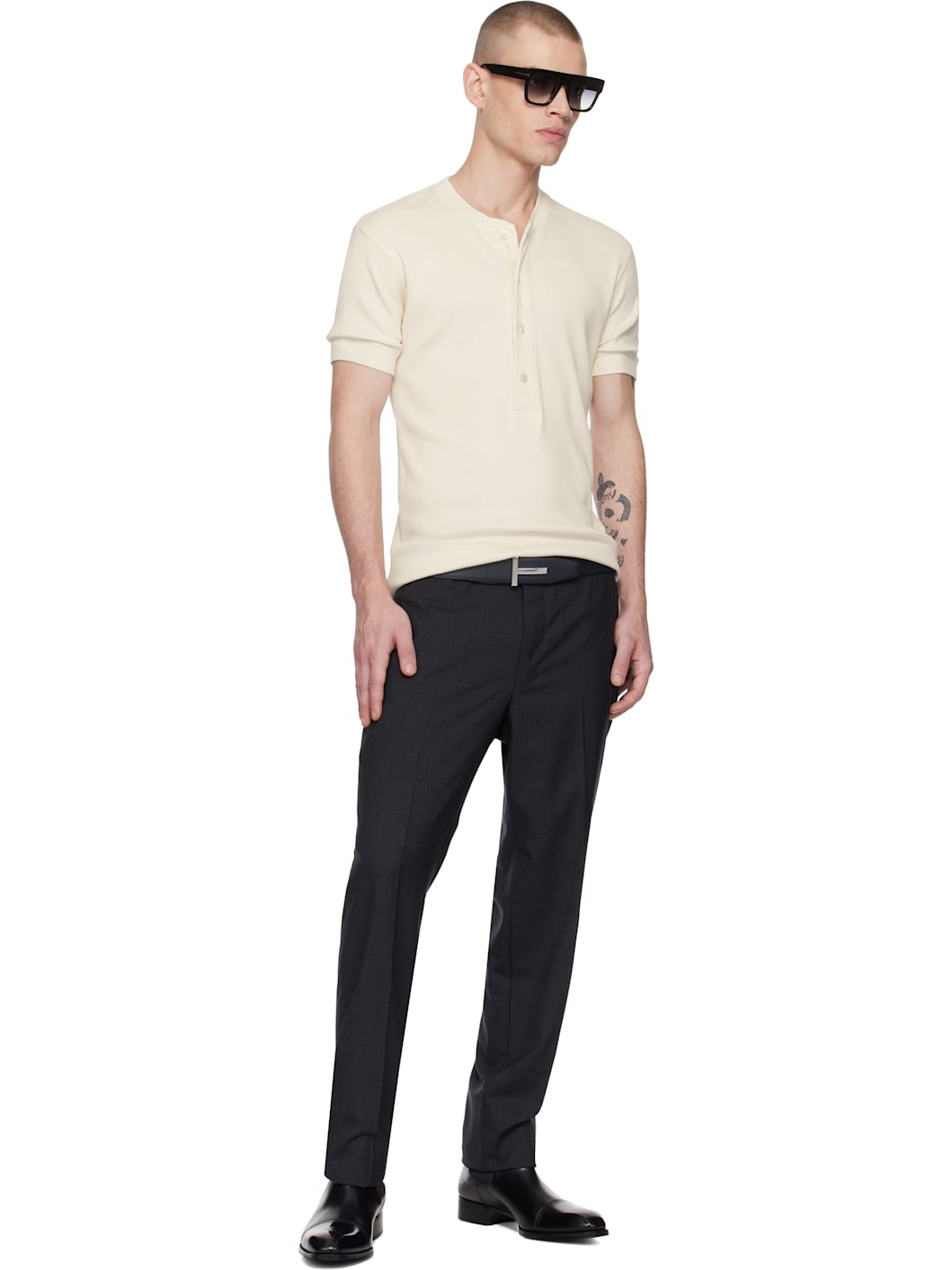 Navy & Black Grain Leather T Icon Reversible Belt - 3