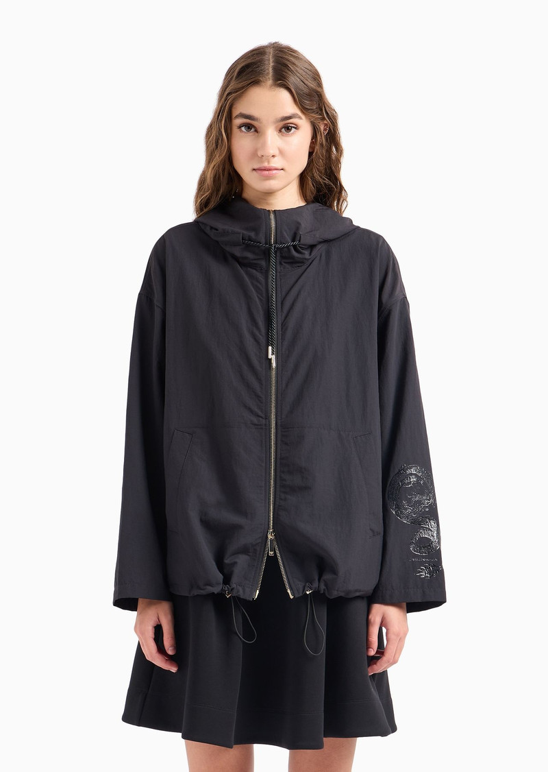 Luna New Year hooded blouson in crinkled nylon with dragon print 2