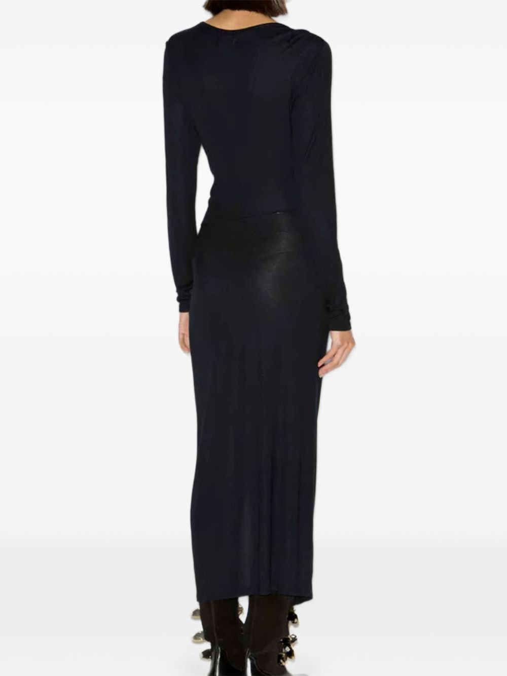 side-gathered long-sleeve midi dress - 3