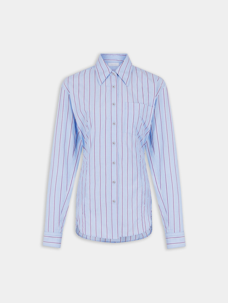STRIPED WHITE AND BLUE SHIRT IN COTTON POPLIN - 1