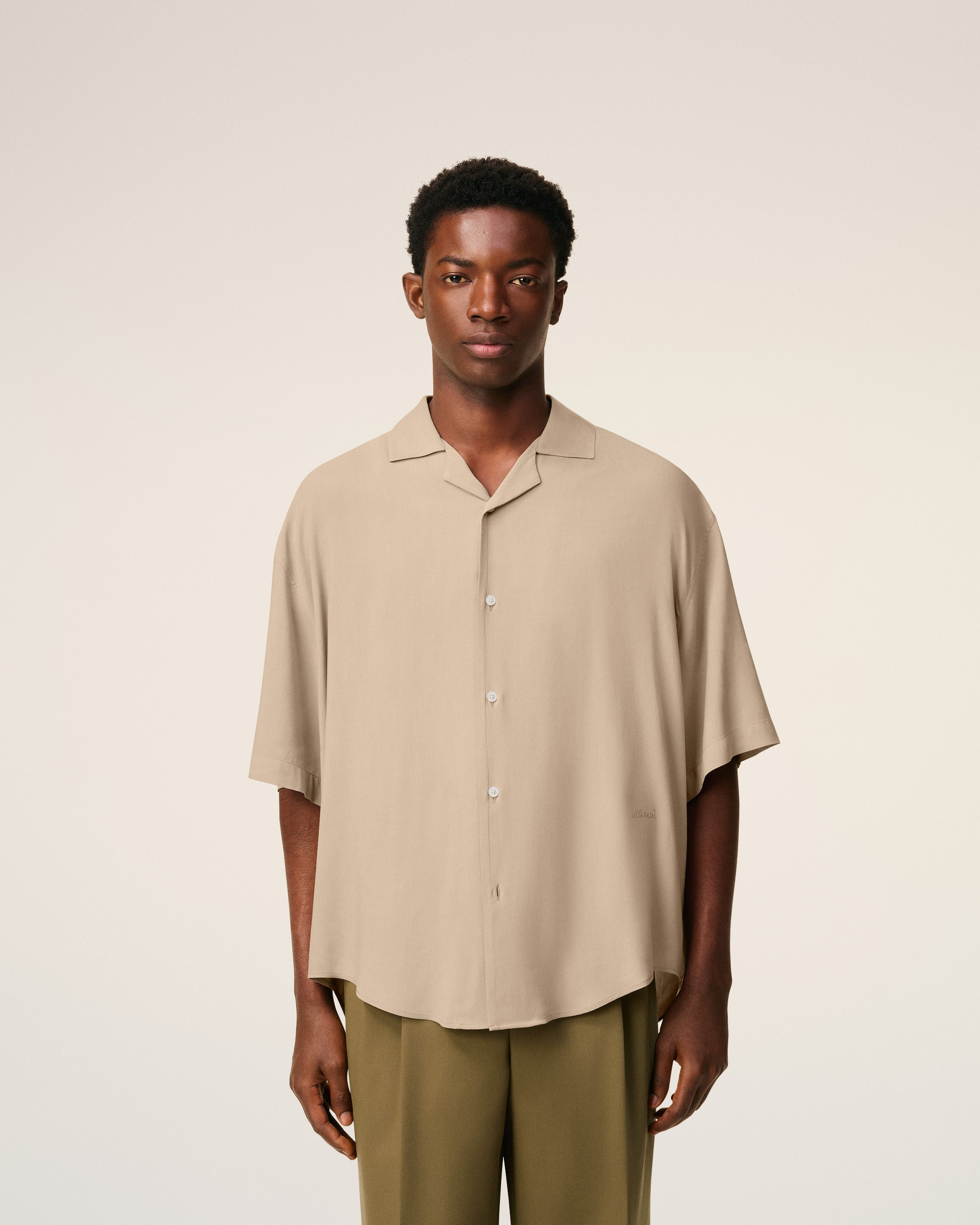 BEIGE AMI CAMP SHORT SLEEVED SHIRT - 3