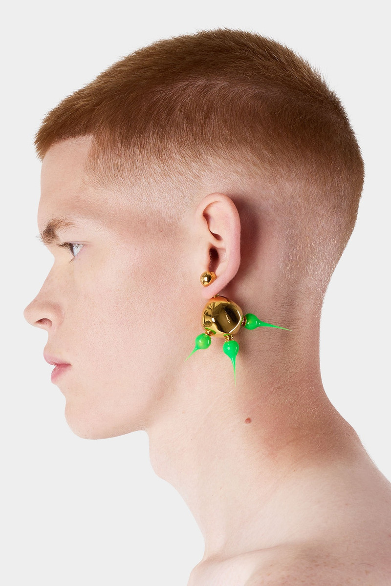 SPIKE RUBBERIZED ROUND EARRINGS / gold / neon green 3